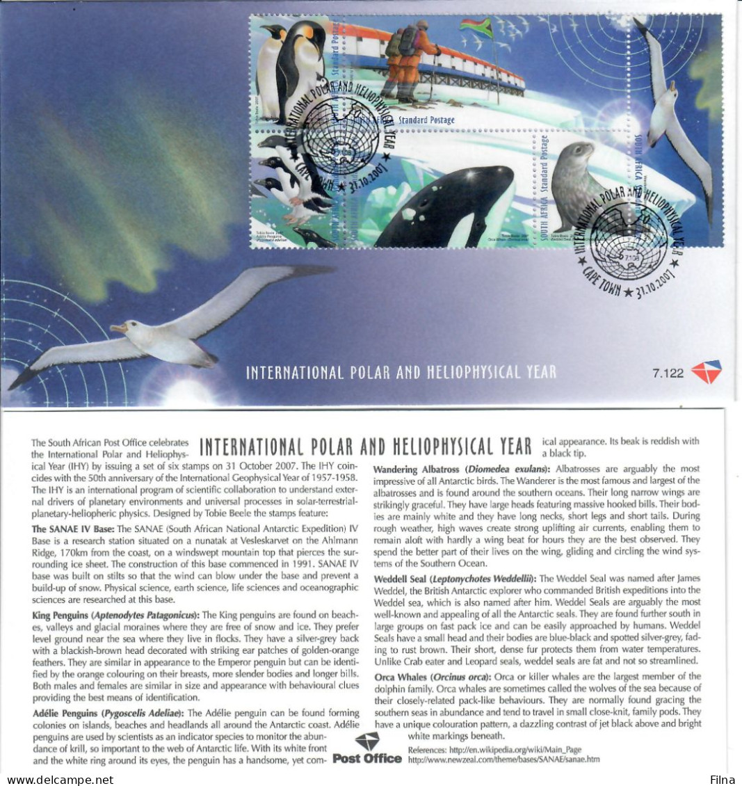 SUD AFRICA 2007 INTERNATIONAL POLAR AND HELIOPHISICAL YEAR FAUNA CON ANNULLO SPECIALE FDC - Gebraucht