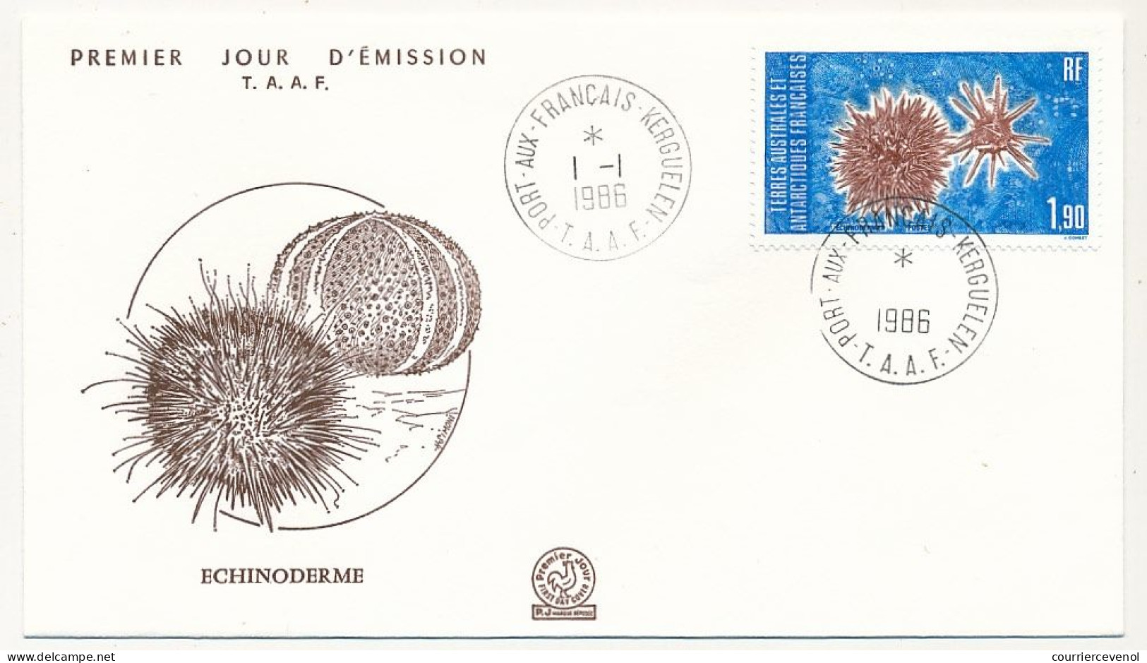 TAAF - Enveloppe FDC - 1,90 Echinodermes - Port Aux Français - Kerguelen - 1-1-1986 - FDC