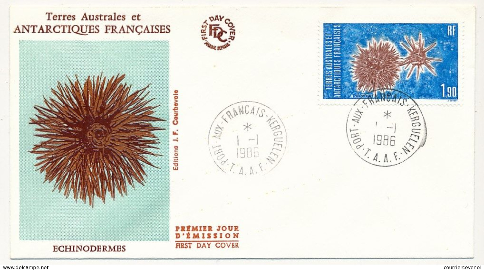 TAAF - Enveloppe FDC - 1,90 Echinodermes - Port Aux Français - Kerguelen - 1-1-1986 - FDC