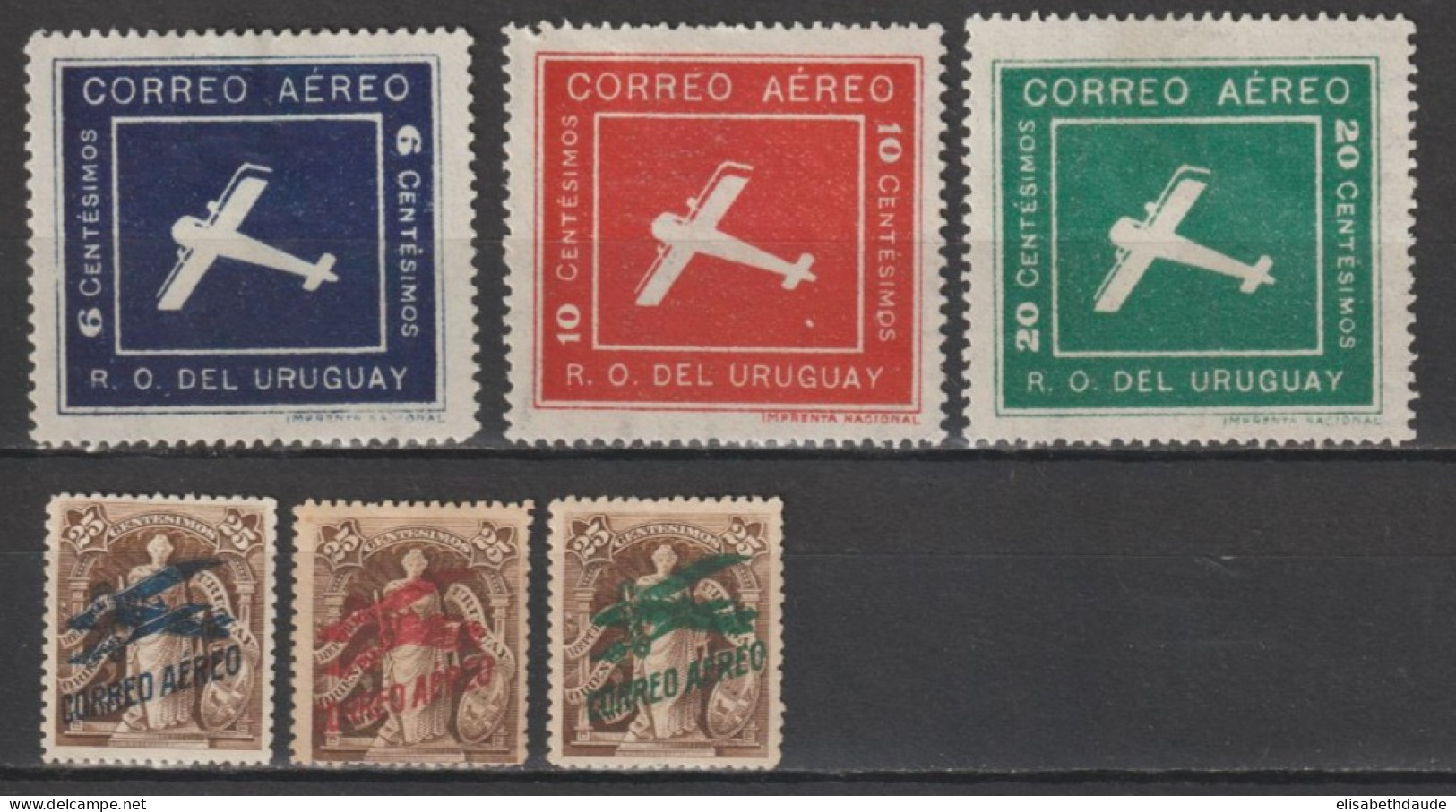 URUGUAY - POSTE AERIENNE 1921/1924 - SERIES COMPLETES YVERT N°1/6  * MH - COTE = 42 EUR - Uruguay