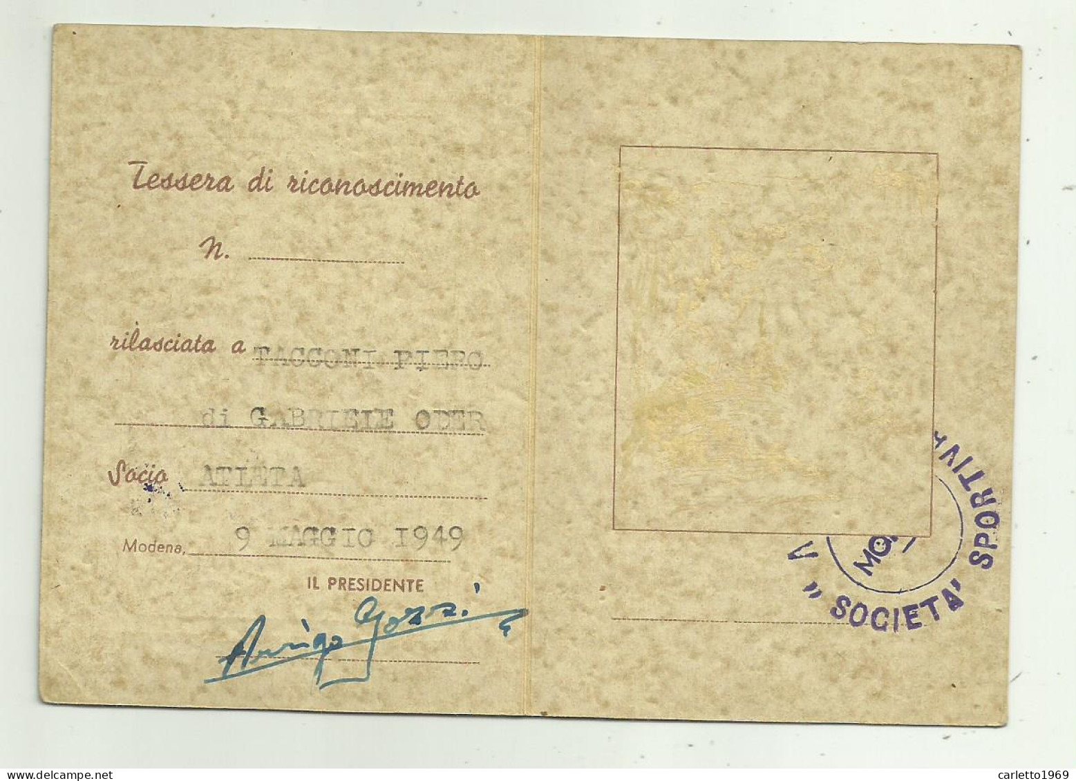 TESSERA S.S. AMATORI MODENA 1949 - Cartes De Membre
