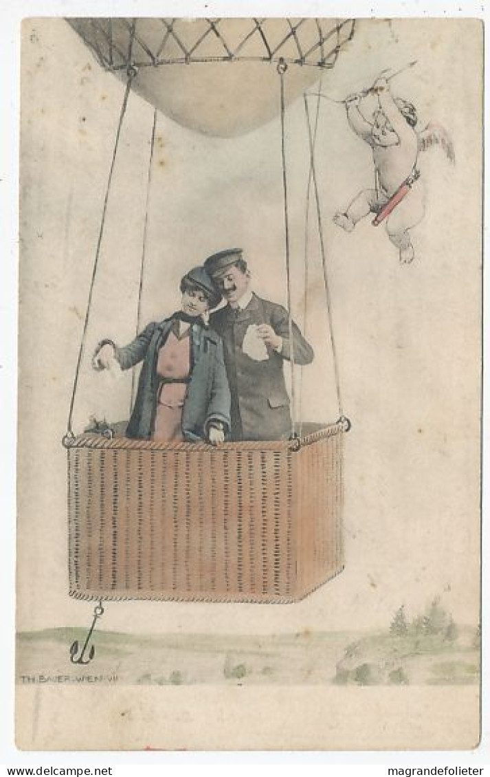 CPA AK CARTE POSTALE SAIN-VALENTIN ANGE CUPIDON ET COUPLE EN BALLON DIRIGEABLE 1904 - Saint-Valentin