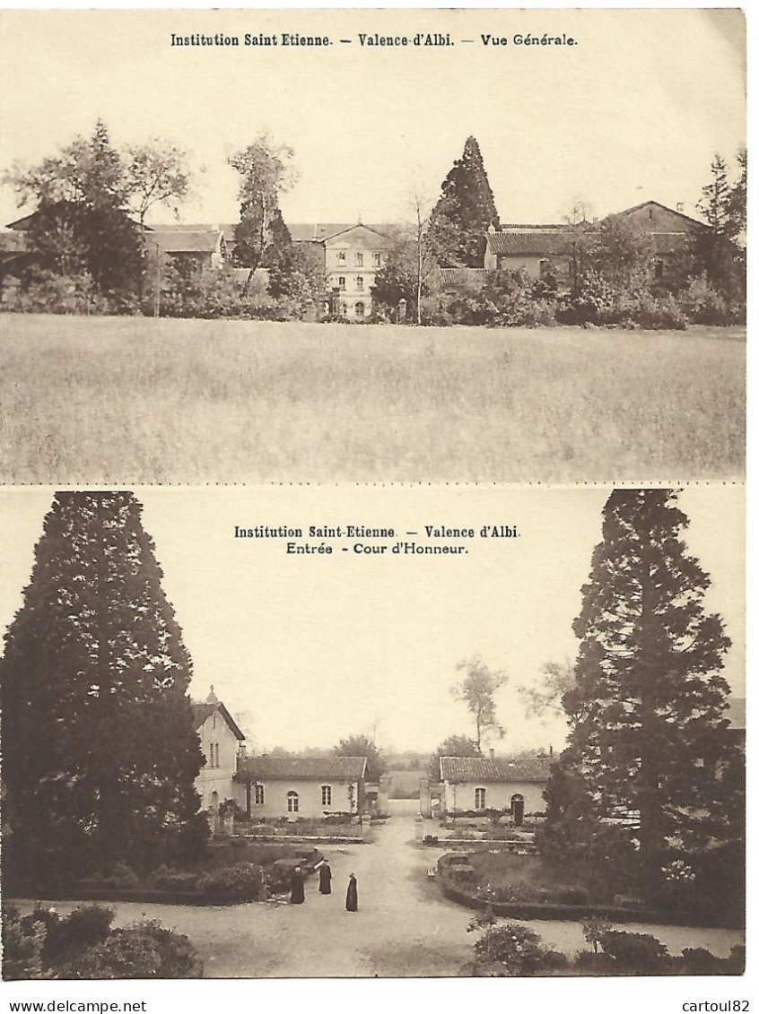713 ENT  CPA Double Valence D'Albi Institution St Etienne Vue Générale Et Cour D'honneur - Valence D'Albigeois