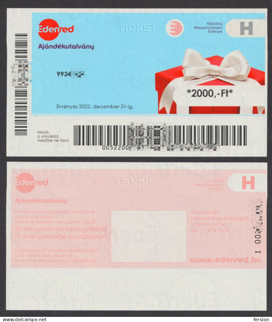 2022 EDENRED Cheque Voucher 2000 Forint HUNGARY EAN Code BARCODE - GIFT - Hongrie