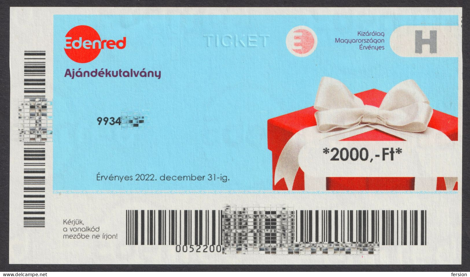 2022 EDENRED Cheque Voucher 2000 Forint HUNGARY EAN Code BARCODE - GIFT - Hongrie