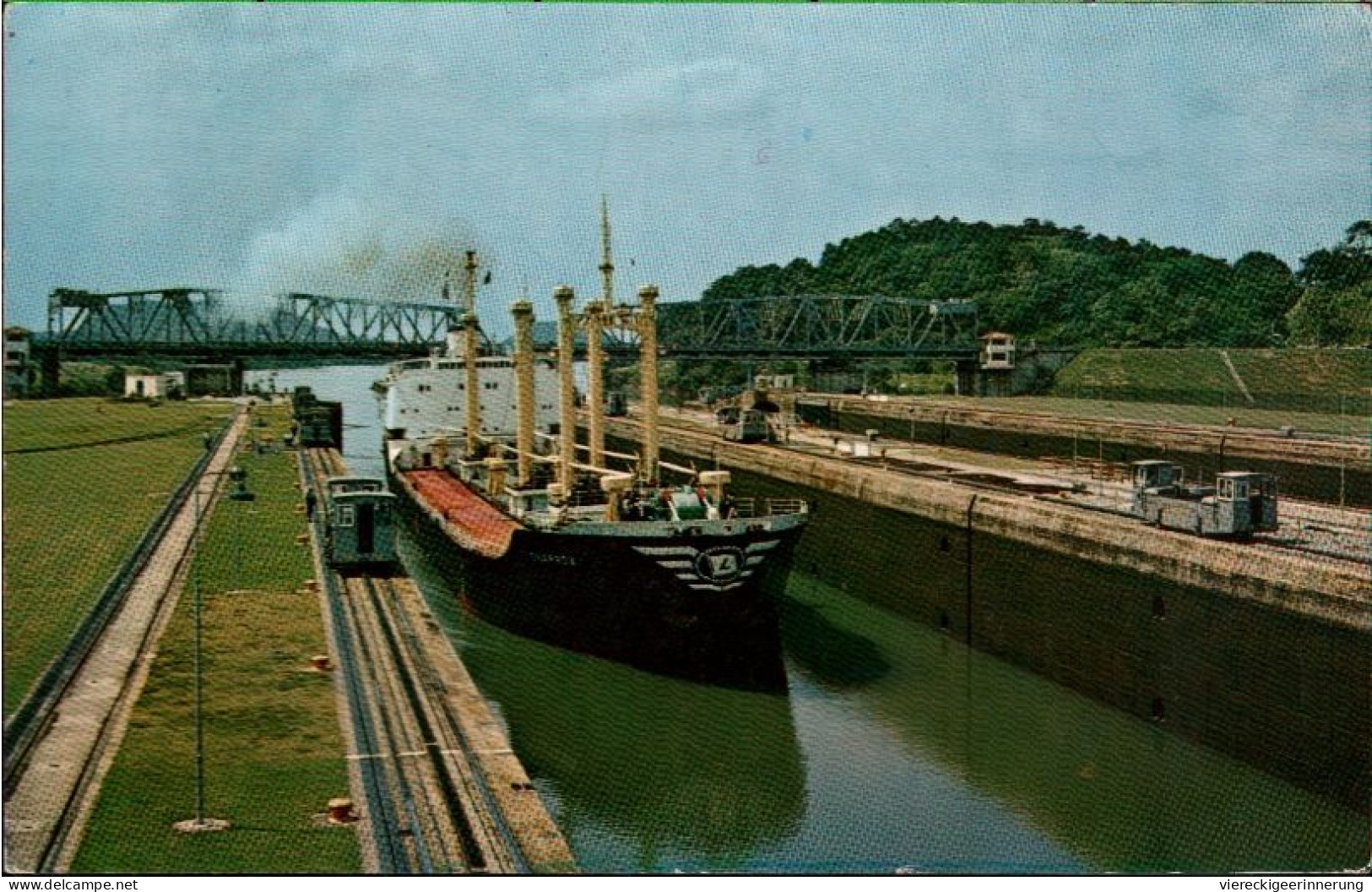 ! 1961 Ansichtskarte Panamakanal, Ship, Schiff, Miraflores Schleuse, Meter Cancel Cristobal Canal Zone - Steamers