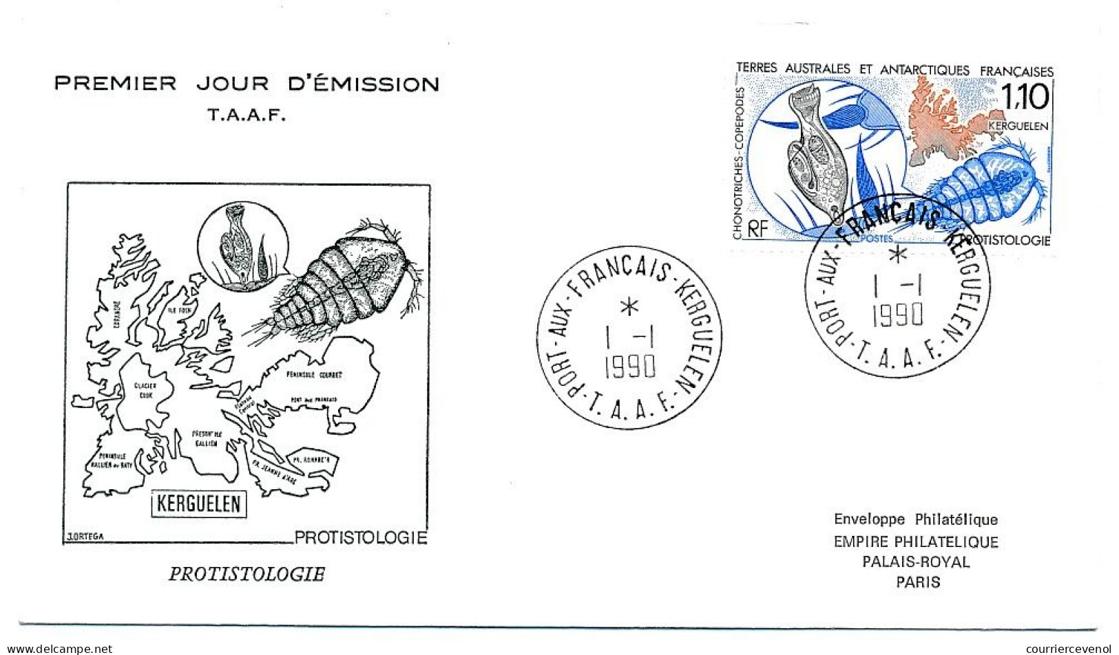 TAAF - Enveloppe FDC - 1,10 La Protistologie - Obl. Port Aux Français - Kerguelen - 1/1/1990 - FDC