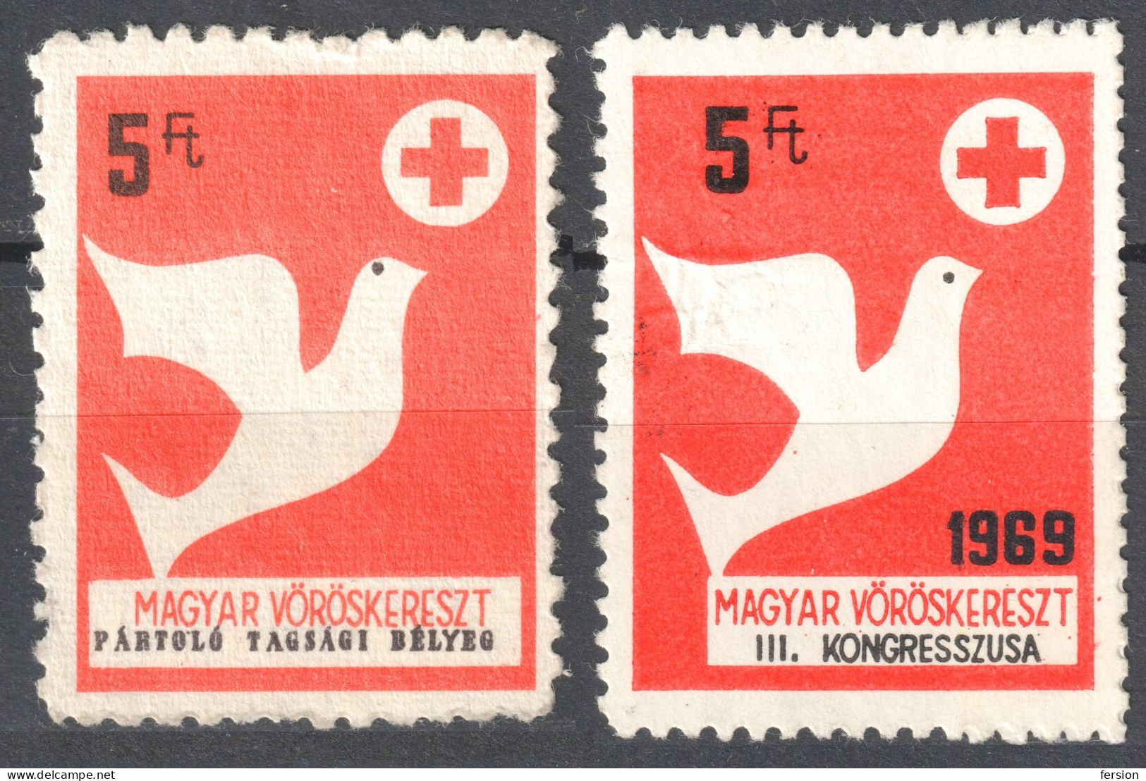 1969 HUNGARY - Red Cross - Rotes Kreuz - Croix Rouge  - Charity Stamp Label Vignette - Used - Dove Pigeon - Altri & Non Classificati