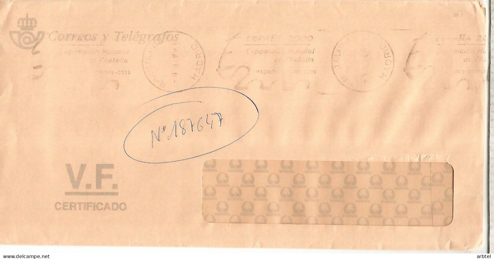 ESPAÑA SERVICIO FILATELICO RODILLO ESPAÑA 2000 CERTIFICADA - Postage Free