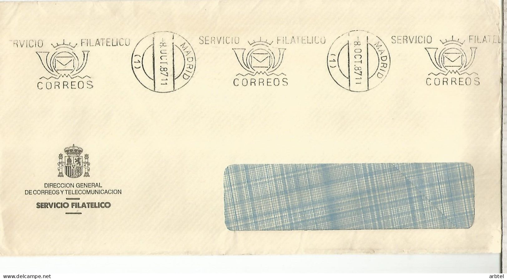 ESPAÑA SERVICIO FILATELICO RODILLO 1987 - Postage Free