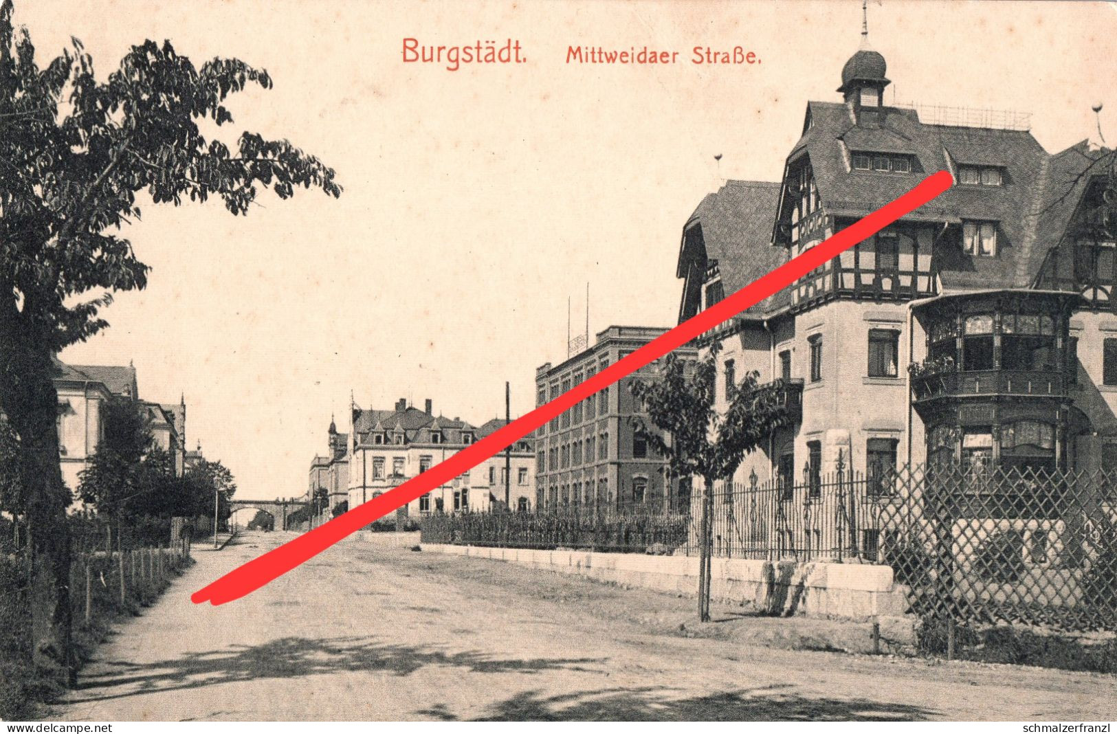 AK Burgstädt Mittweidaer Straße Postamt Eisenbahn Brücke Bahnhof Gasthof ? A Taura Markersdorf Claußnitz Mühlau Chemnitz - Burgstaedt