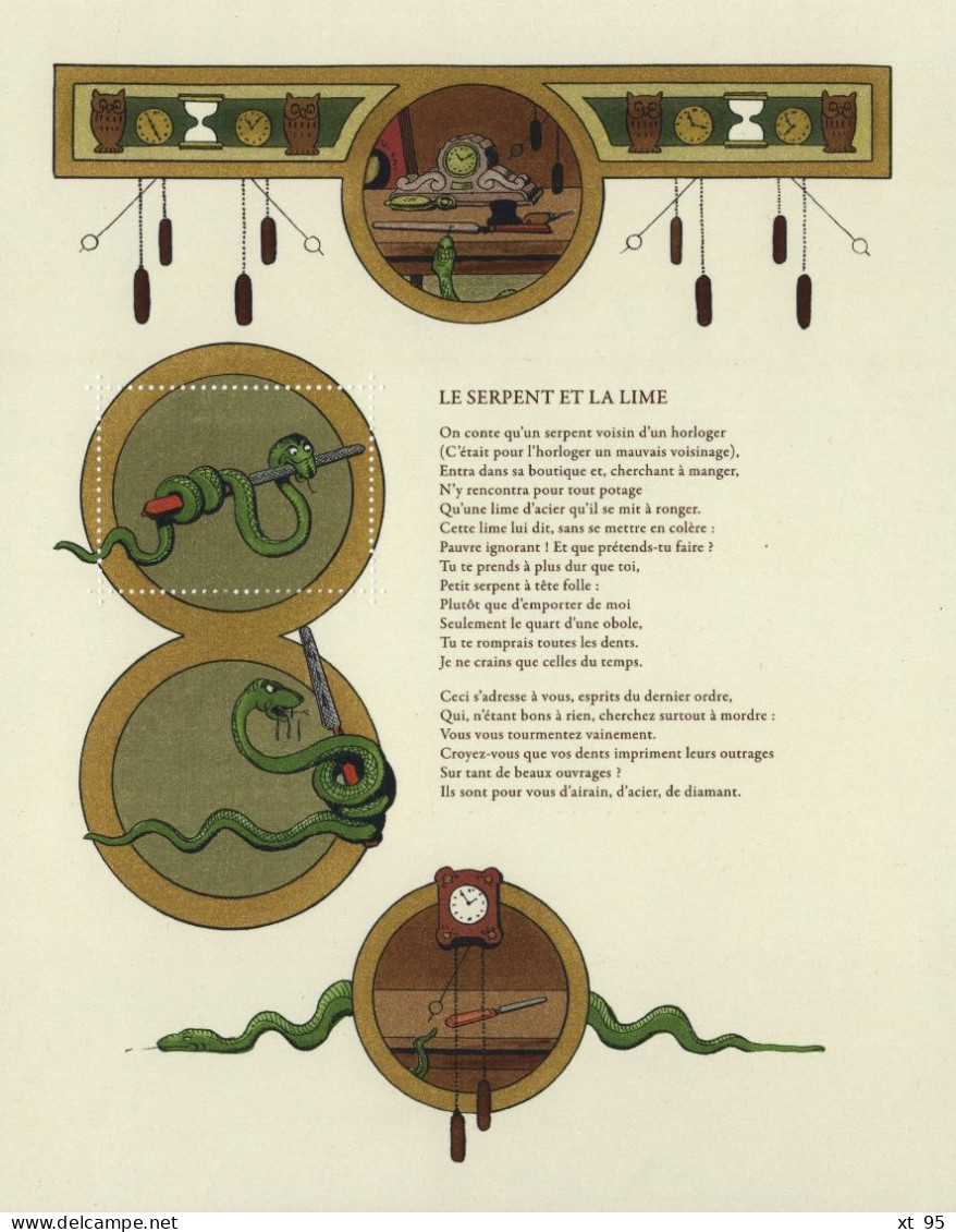 Vignette - Fable De La Fontaine - Le Serpent Et La Lime - Bloc Gommé ** - Autres & Non Classés