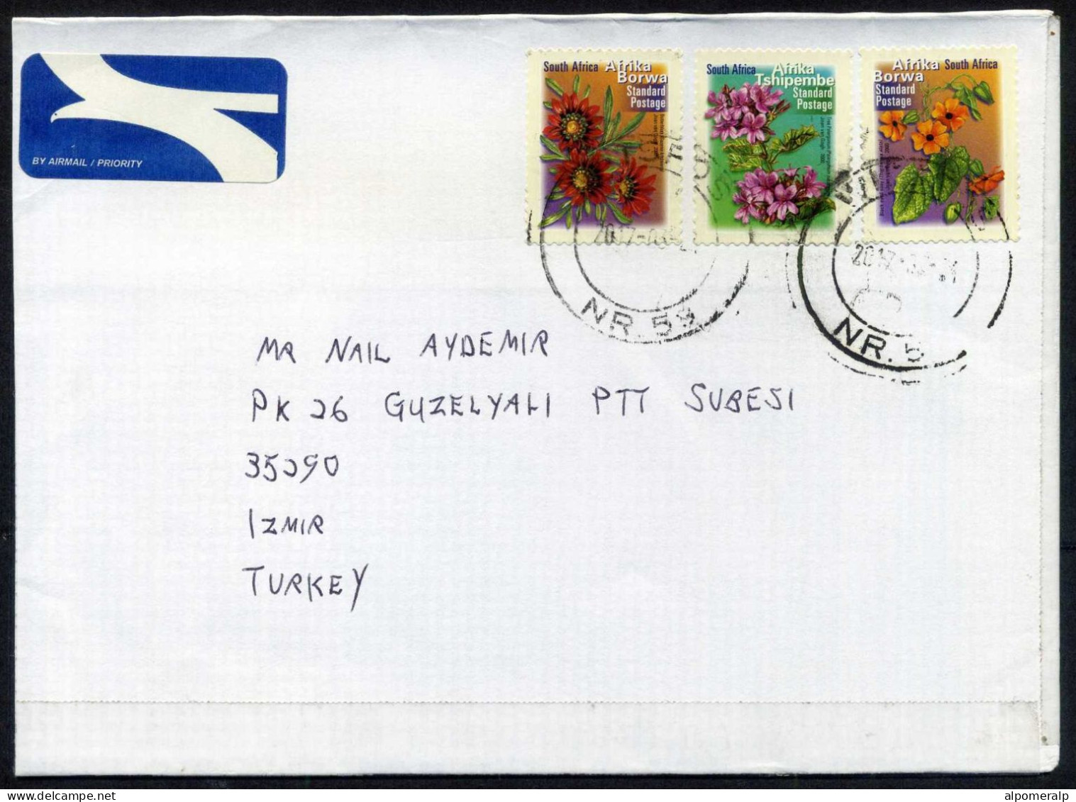 S.Africa 2001 Flowers 4mm, Priority Air Mail Cover Used To Izmir From Witspos 2017 | Mi 1348IIBD, 1351IIBD, 1352IIBD - Briefe U. Dokumente