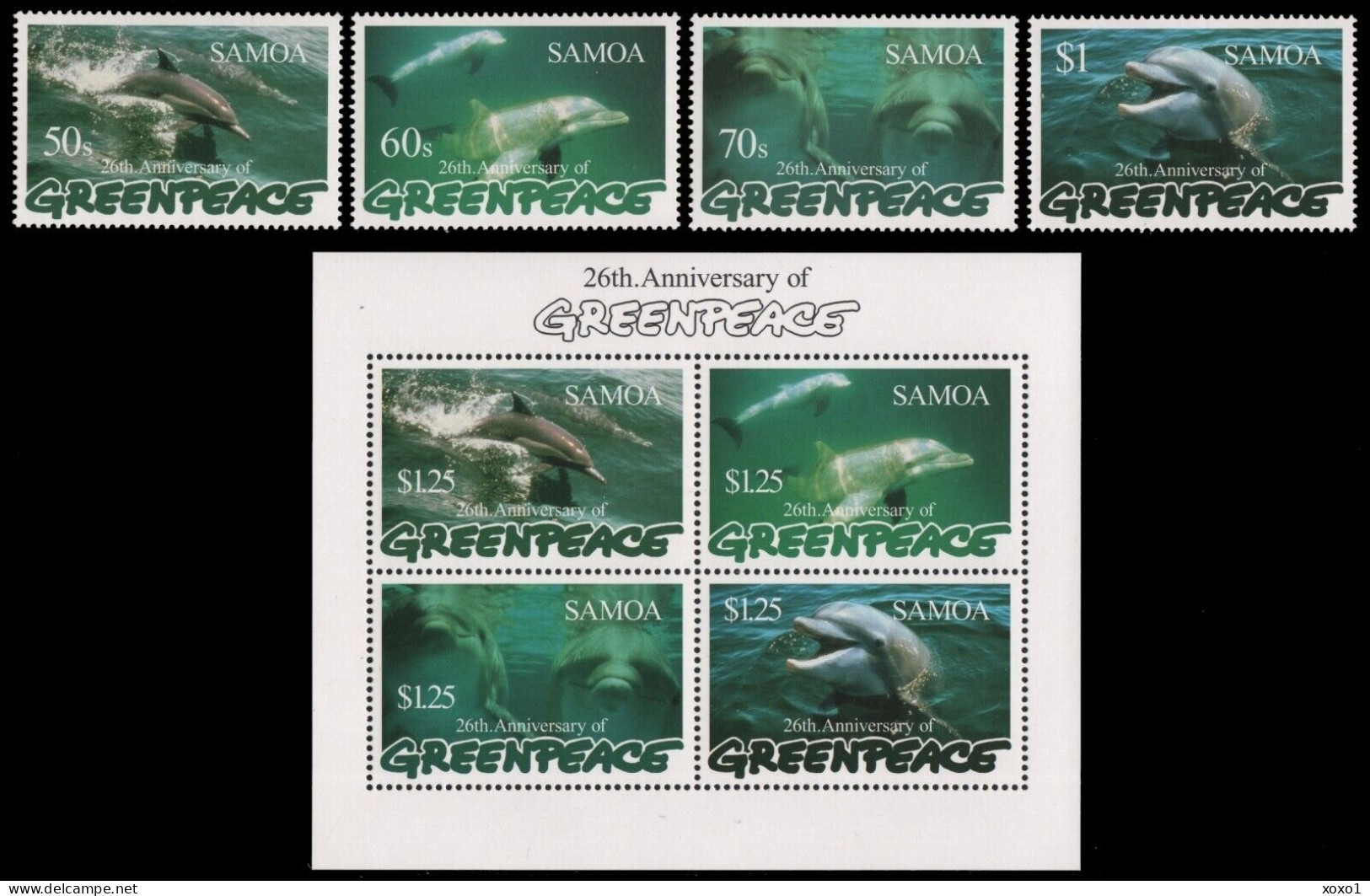 Samoa 1997 MiNr. 860 - 867 (Block 62) Marine Mammals, Common Bottlenose Dolphins, Greenpeace 4v + S/sh MNH** 9.80 € - Dauphins