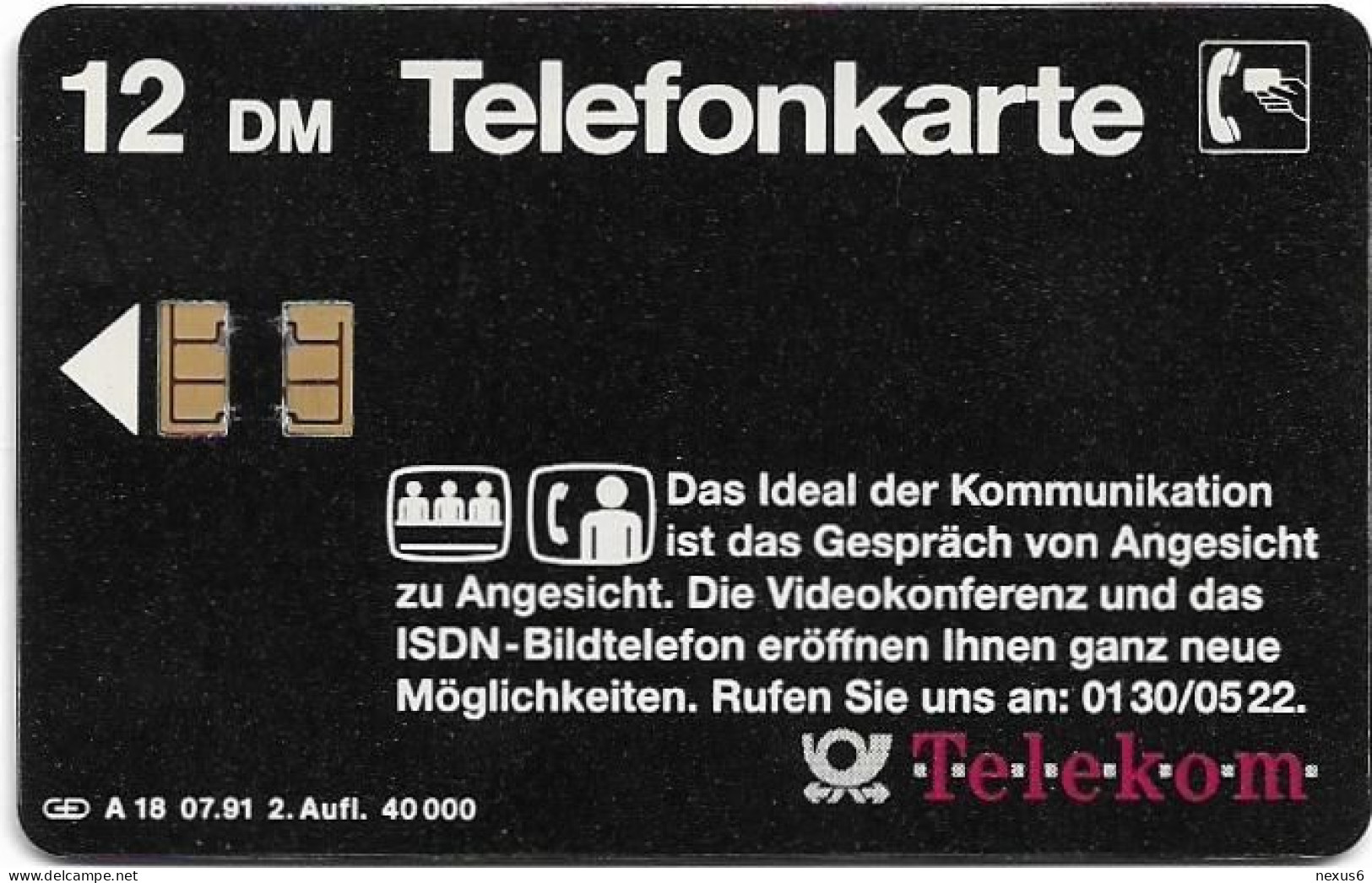 Germany - Videokonferenz - ISDN-Bildtelefon (2nd Edition) - A 18-07.1991 - 6DM, 40.000ex, Used - A + AD-Serie : Pubblicitarie Della Telecom Tedesca AG