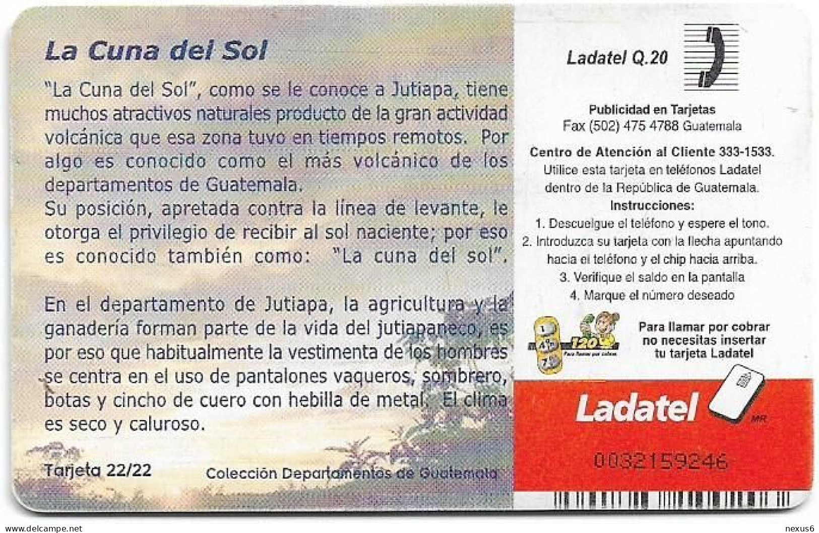 Guatemala - Telgua Ladatel - Departments Of Guatemala, Jutiapa, Gem5 Red, 2004, 20Q, Used - Guatemala