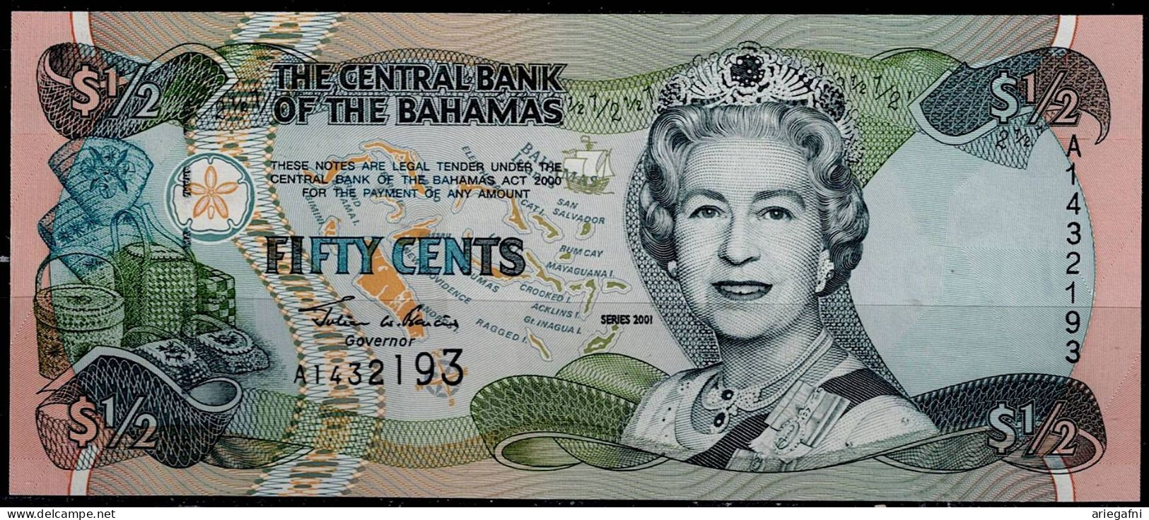 BAHAMAS 2001 BANKNOTES 1/2 DOLLAR UNC !! - Bahama's