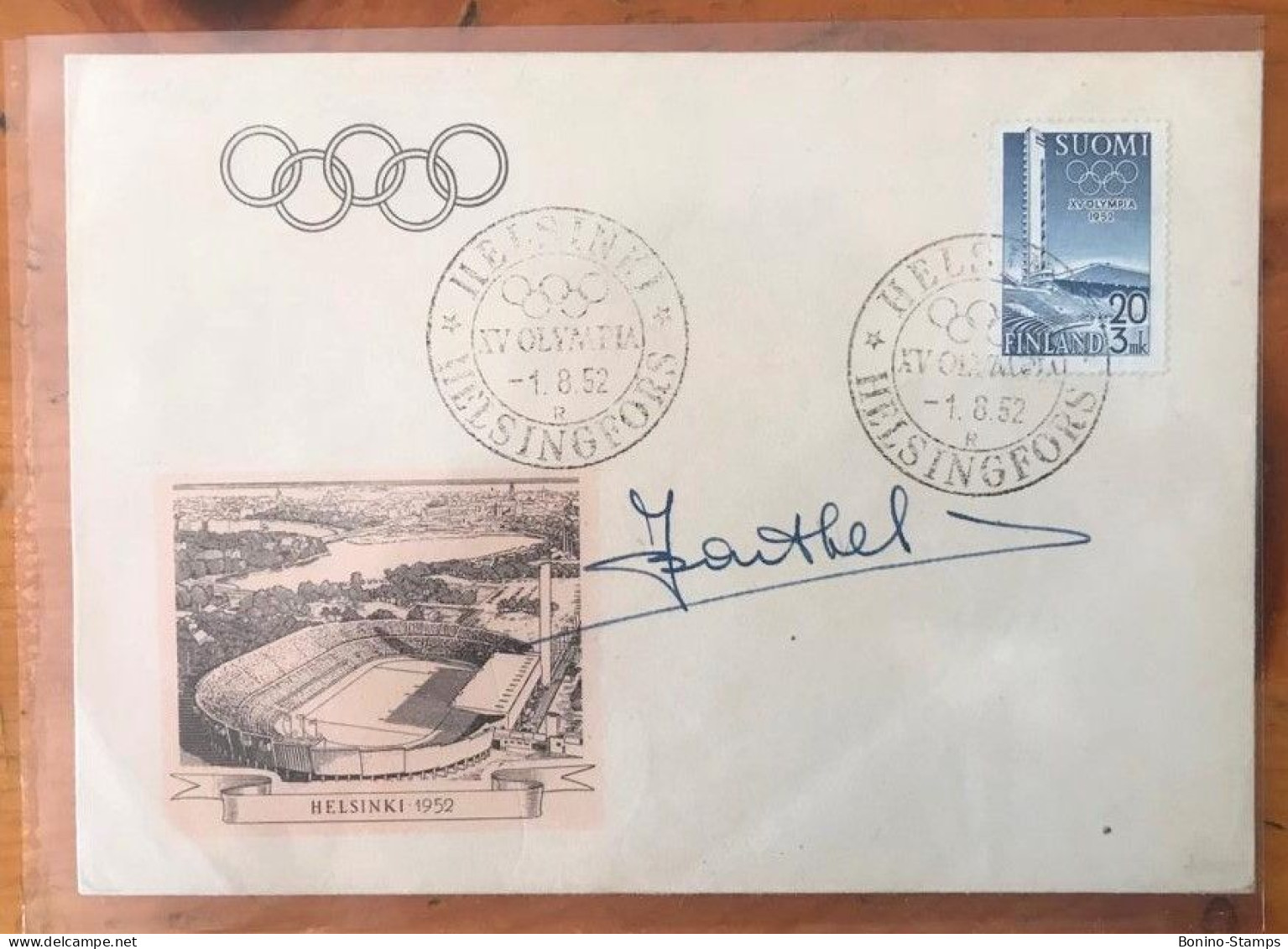 (047) OLYMPICS 1952 FINLAND - FDC - *SIGNED* K.BATHEL GOLD MEDAL - Stadium **NHM - Summer 1952: Helsinki
