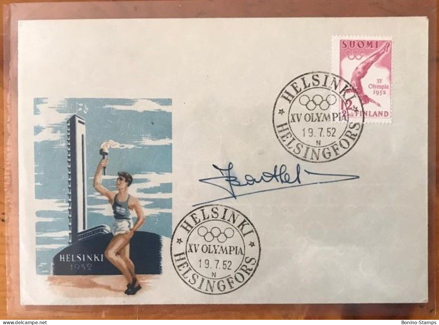(048) OLYMPICS 1952 FINLAND - FDC - *SIGNED* K.BATHEL GOLD MEDAL - Runner **NHM - Sommer 1952: Helsinki