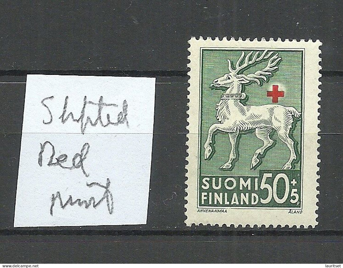 FINLAND FINNLAND 1942 Michel 254 * Error Variety Abart = Shifted Red Print (cross) - Variétés Et Curiosités