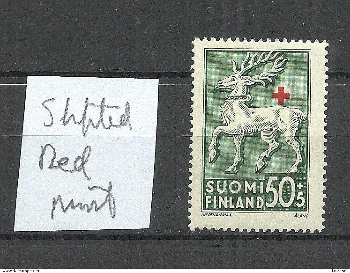 FINLAND FINNLAND 1942 Michel 254 * Error Variety Abart = Shifted Red Print (cross) - Varietà E Curiosità
