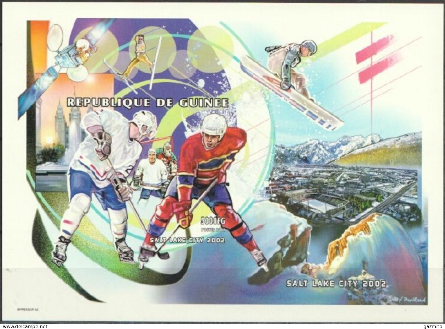 Guinea 2002, Olympic Games In Salt Lake City, Ice Hockey, Satellite, BF  IMPERFORATED - Inverno2002: Salt Lake City