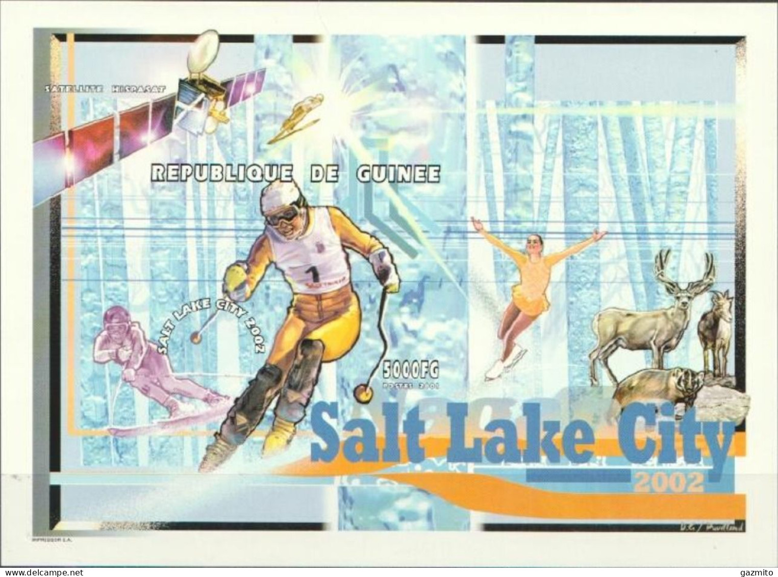 Guinea 2002, Olympic Games In Salt Lake City, Sking, Rendeer, Satellite, BF  IMPERFORATED - Winter 2002: Salt Lake City