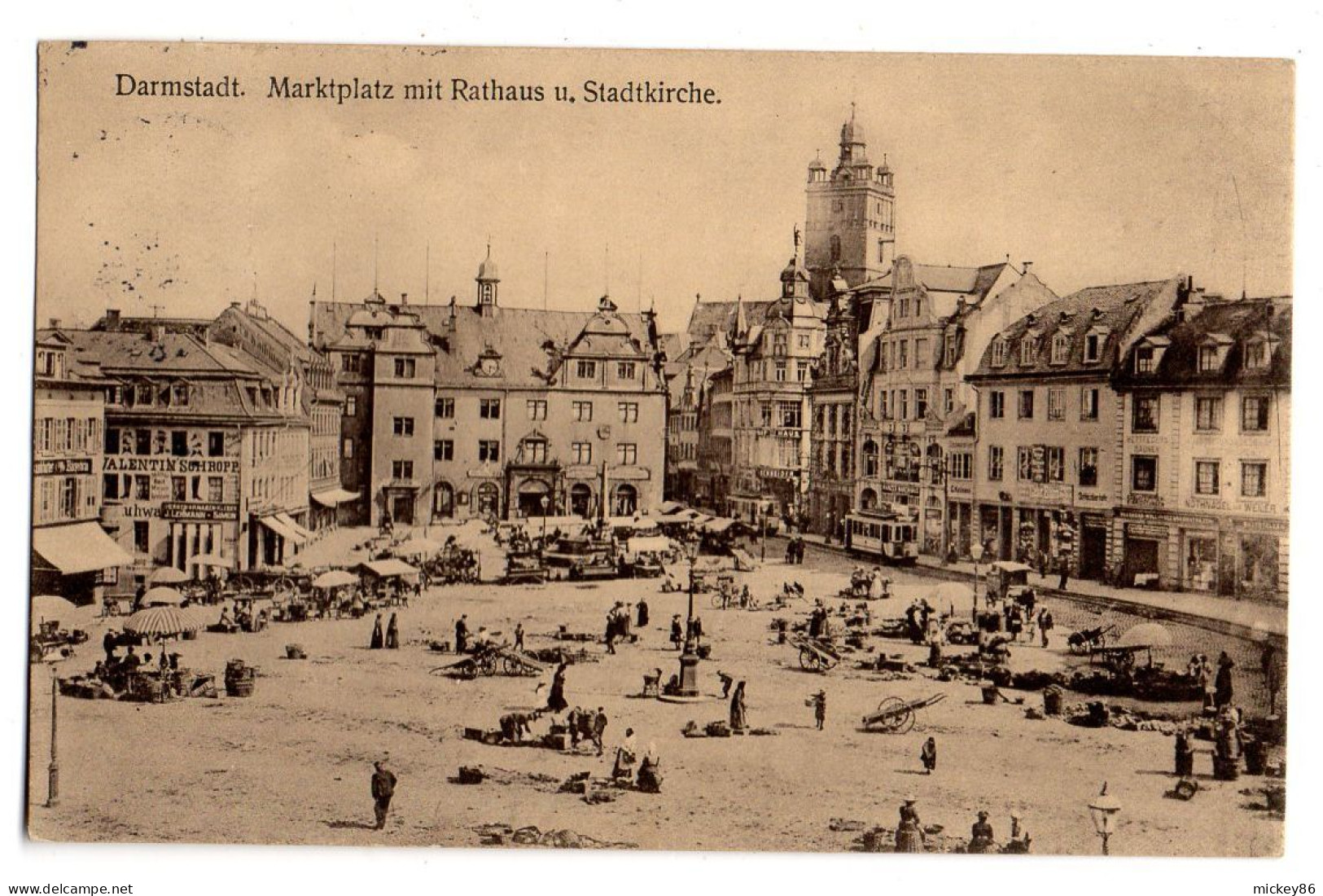 Allemagne--DARMSTADT--1914--Marktplatz Mit Rathaus U , Stadtkirche (animée)..............timbre...cachet - Darmstadt