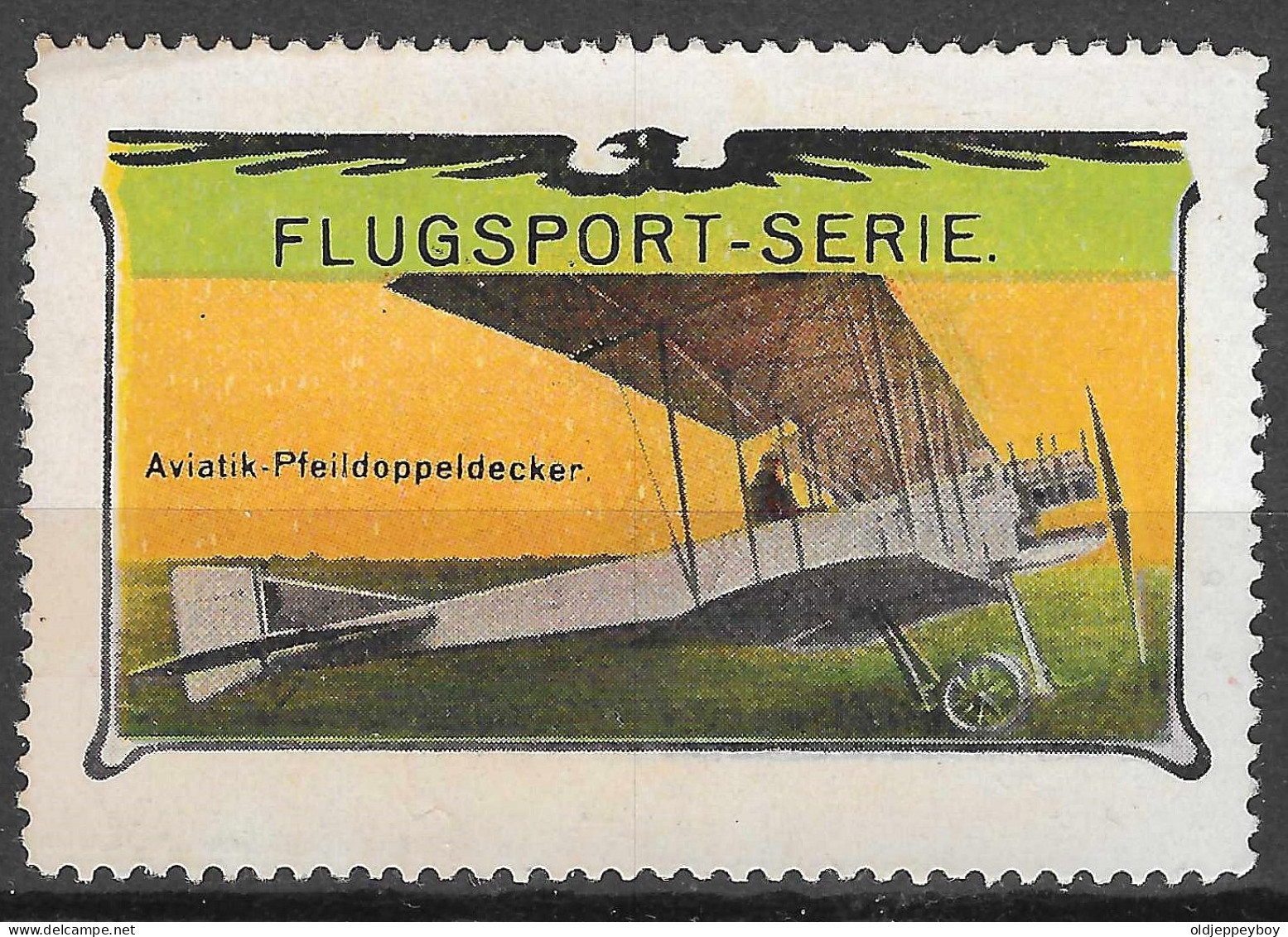 VIGNETTE CINDERELLA  Reklamemarke FLUGSPORT - SERIE Airplane, Flugzeug AVIATIK - PFEILDOPPELDECKER  MNG EXTRA FINE - Cinderellas