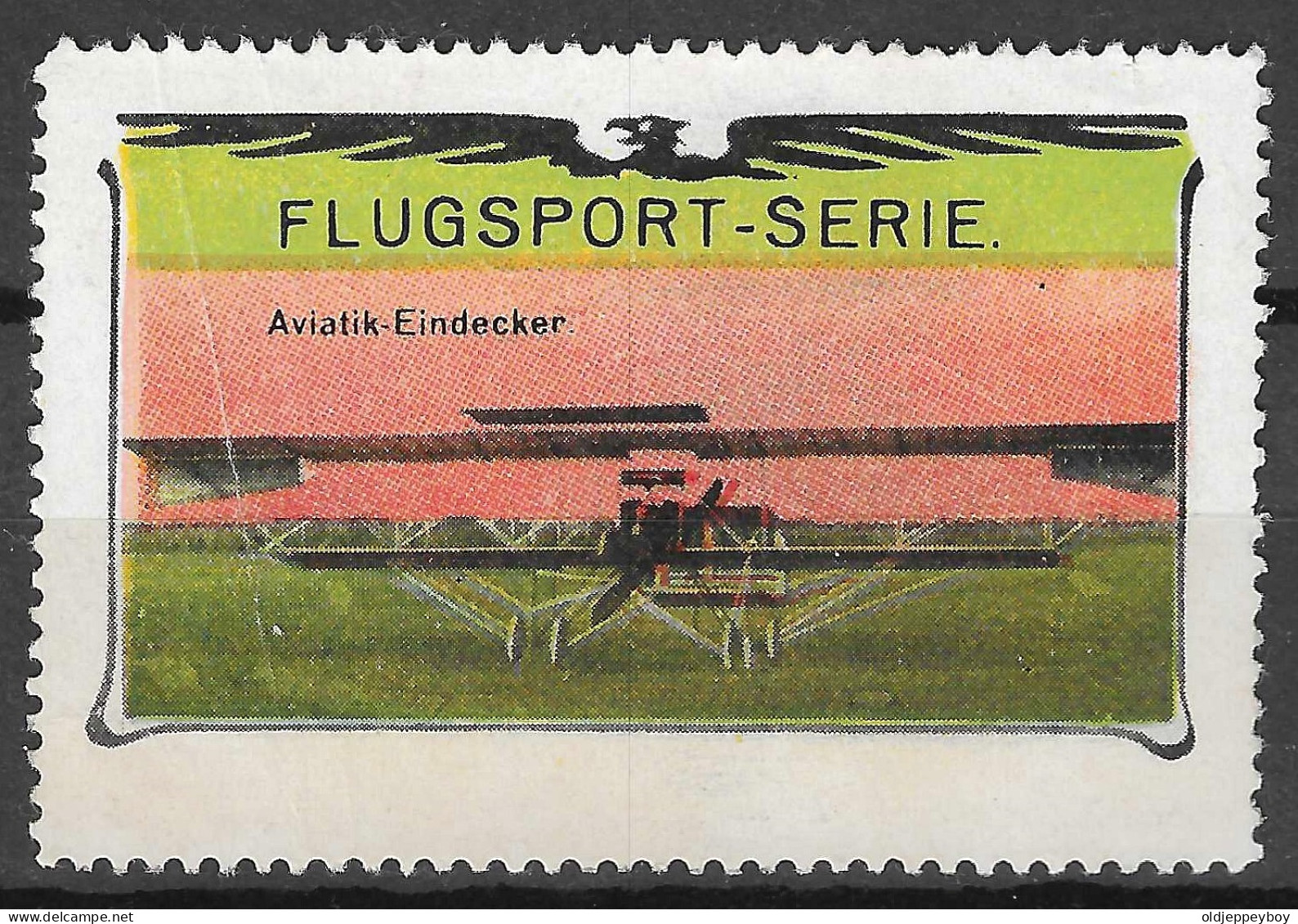 VIGNETTE CINDERELLA  Reklamemarke FLUGSPORT - SERIE Airplane, Flugzeug  AVIATIK - EINDECKER  MNG EXTRA FINE - Cinderellas