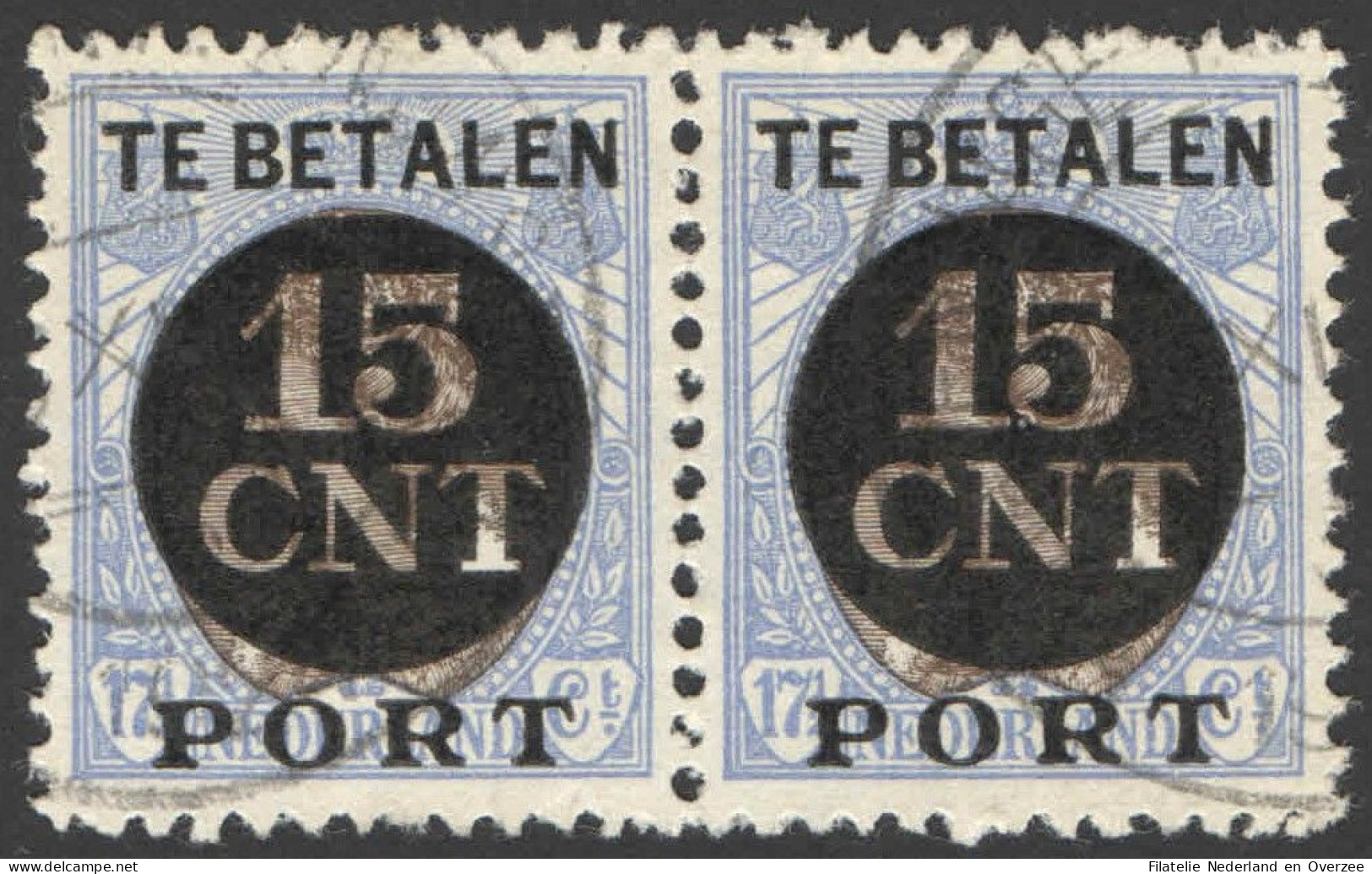 Nederland 1924 Postpakket-verrekenzegel 2A Paar Gestempeld/used Tanding/Perforation 12 1/2 - Sonstige & Ohne Zuordnung