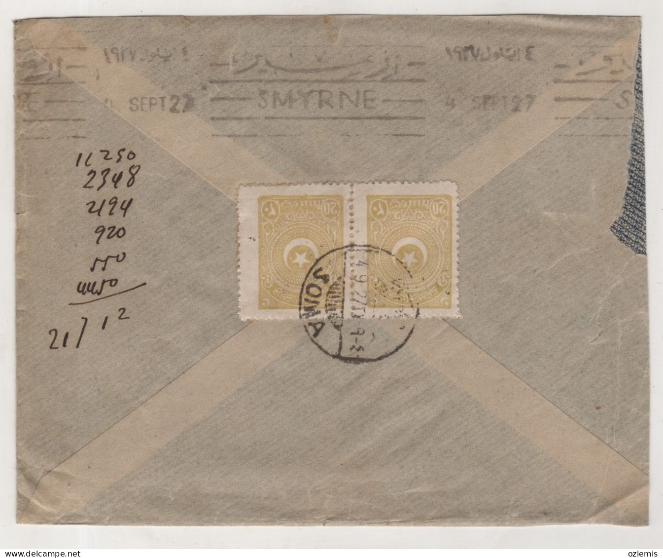 TURKEY,TURKEI,TURQUIE ,OTTOMAN ,SOMA TO SMRYNE,,1927 ,COVER - Briefe U. Dokumente