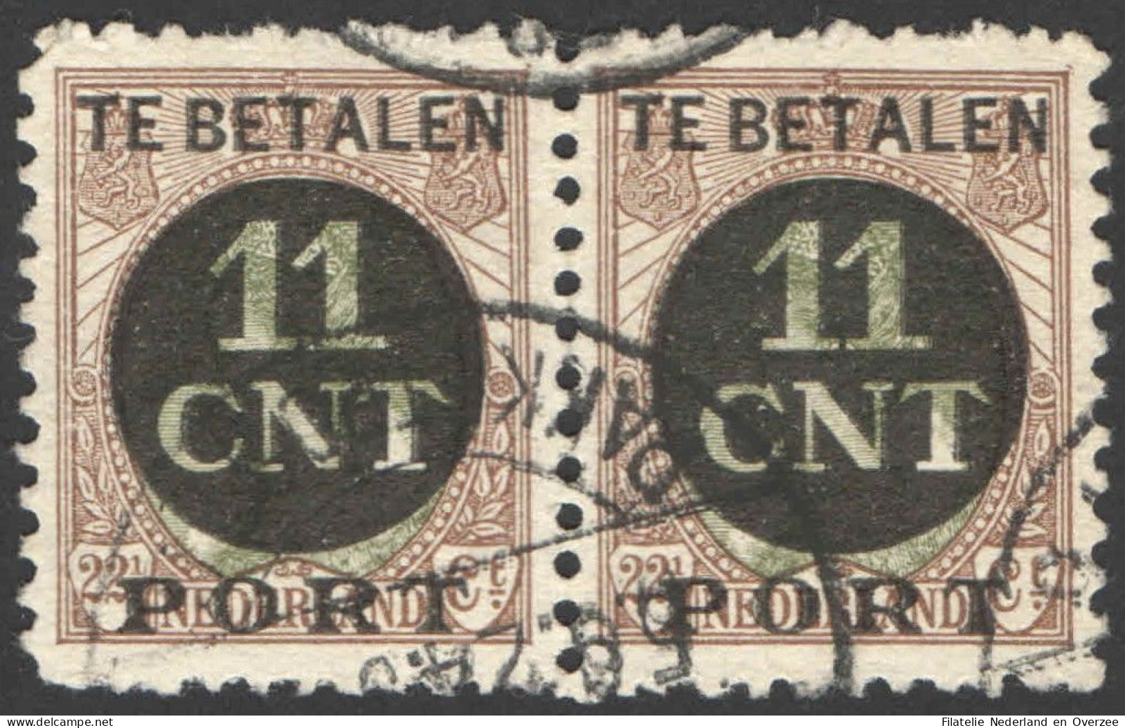 Nederland 1924 Postpakket-verrekenzegel 1B Paar Gestempeld/used Tanding/Perforation 11 1/2 X 11 - Andere & Zonder Classificatie