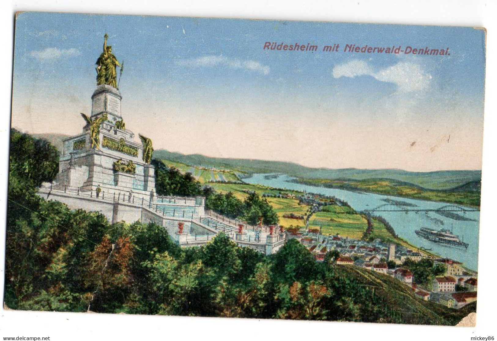 Allemagne --RUEDESHEIM---Rudesheim Mit Niederwald-Denkmal..colorisée...timbres... Beau Cachet  BERGBAHN - Rüdesheim A. Rh.