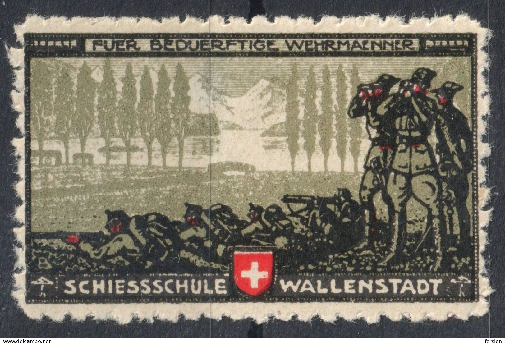Soldier SCHOOL Rifle Gun Schiessschule Walenstadt Military Switzerland 1918 LABEL CINDERELLA VIGNETTE Feldpost WW1 War - Vignettes