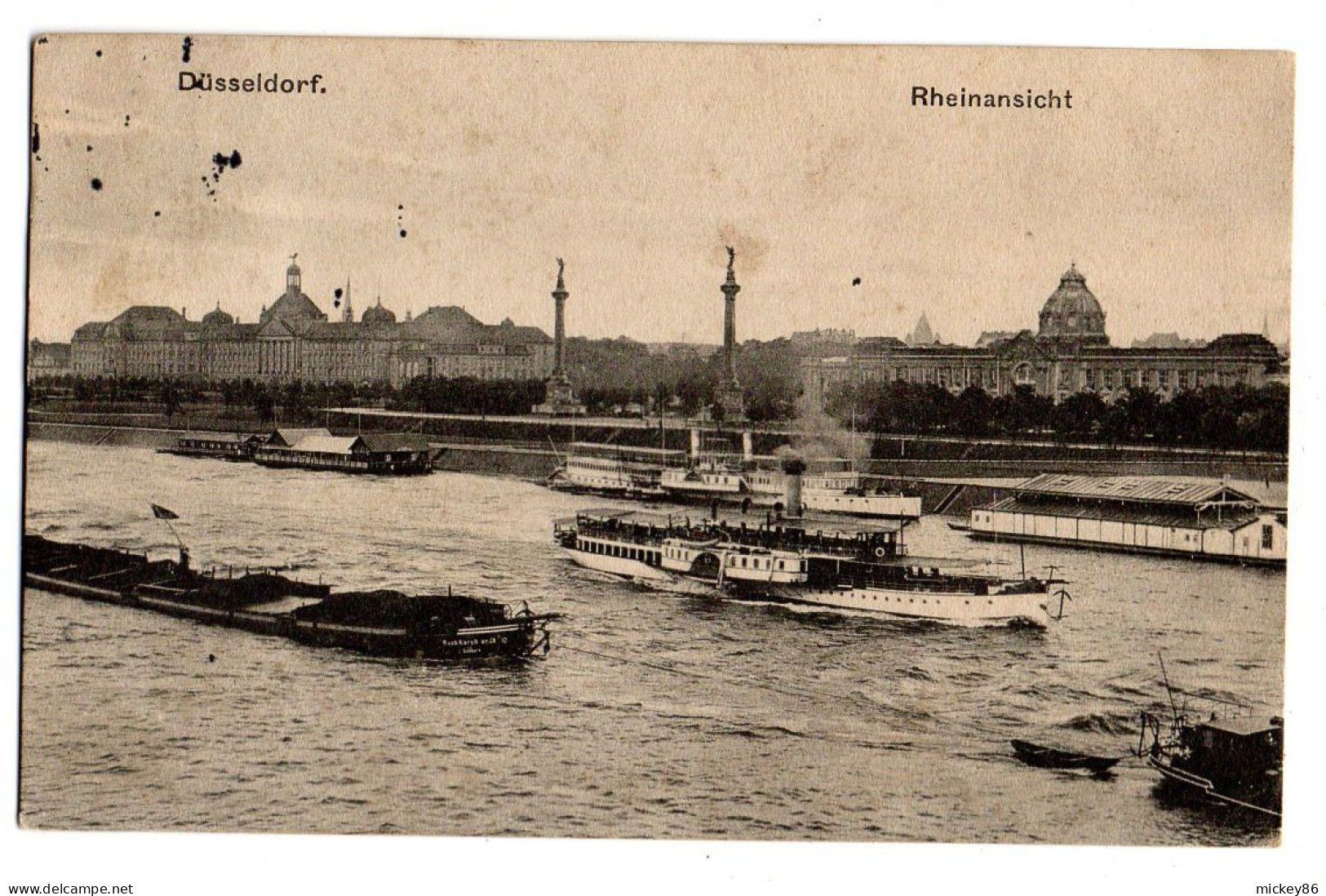 Allemagne --DUESSELDORF--1914--Rheinansicht ( Bateaux Et Péniche )...timbres...  Cachet - Duesseldorf