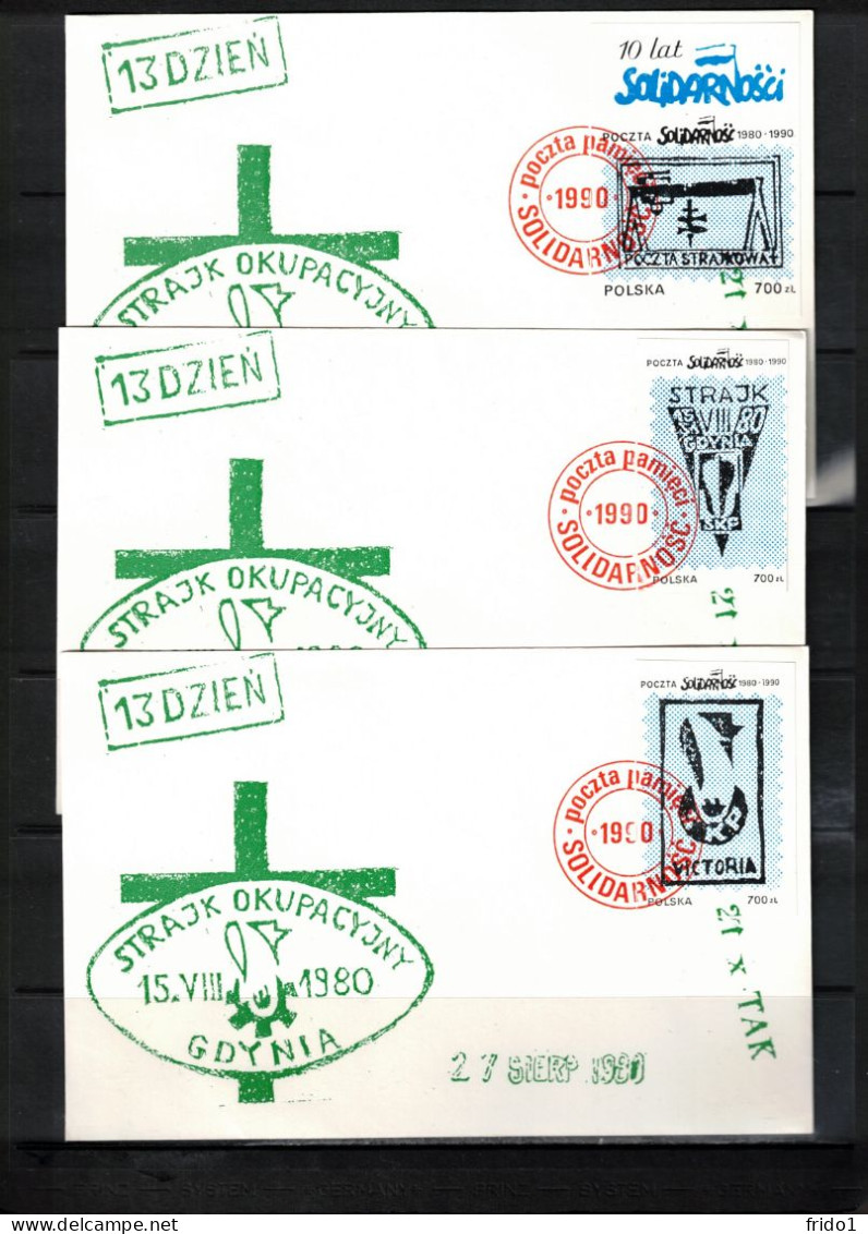 Poland / Polska 1990 10th Anniversary Of Solidarnosc Strike -interesting Set Of 6 Covers - Vignettes Solidarnosc