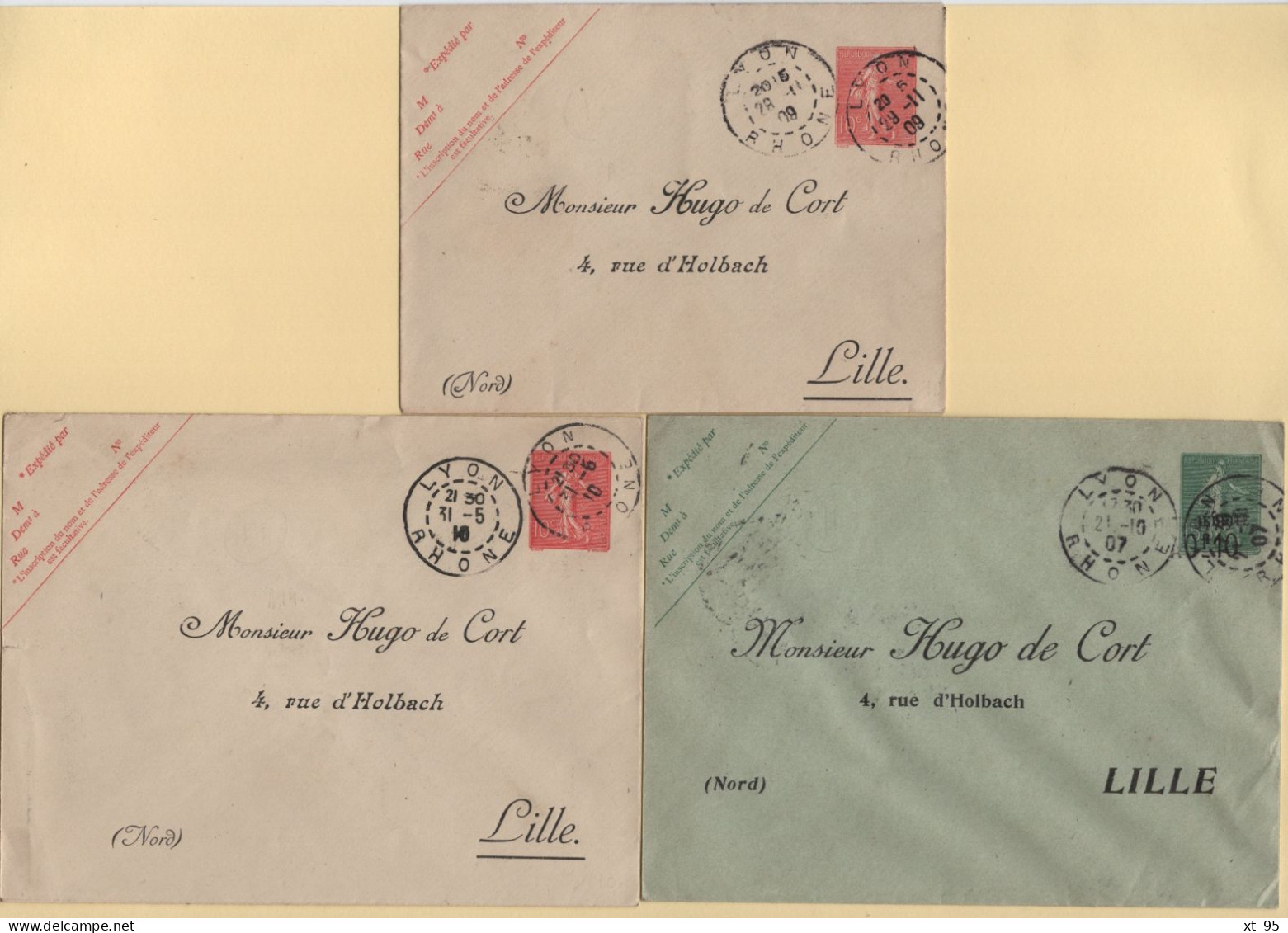 Type Semeuse - Lot De 3 Enveloppes Avec Repiquage Hugo De Cort Lille - Enveloppes Repiquages (avant 1995)