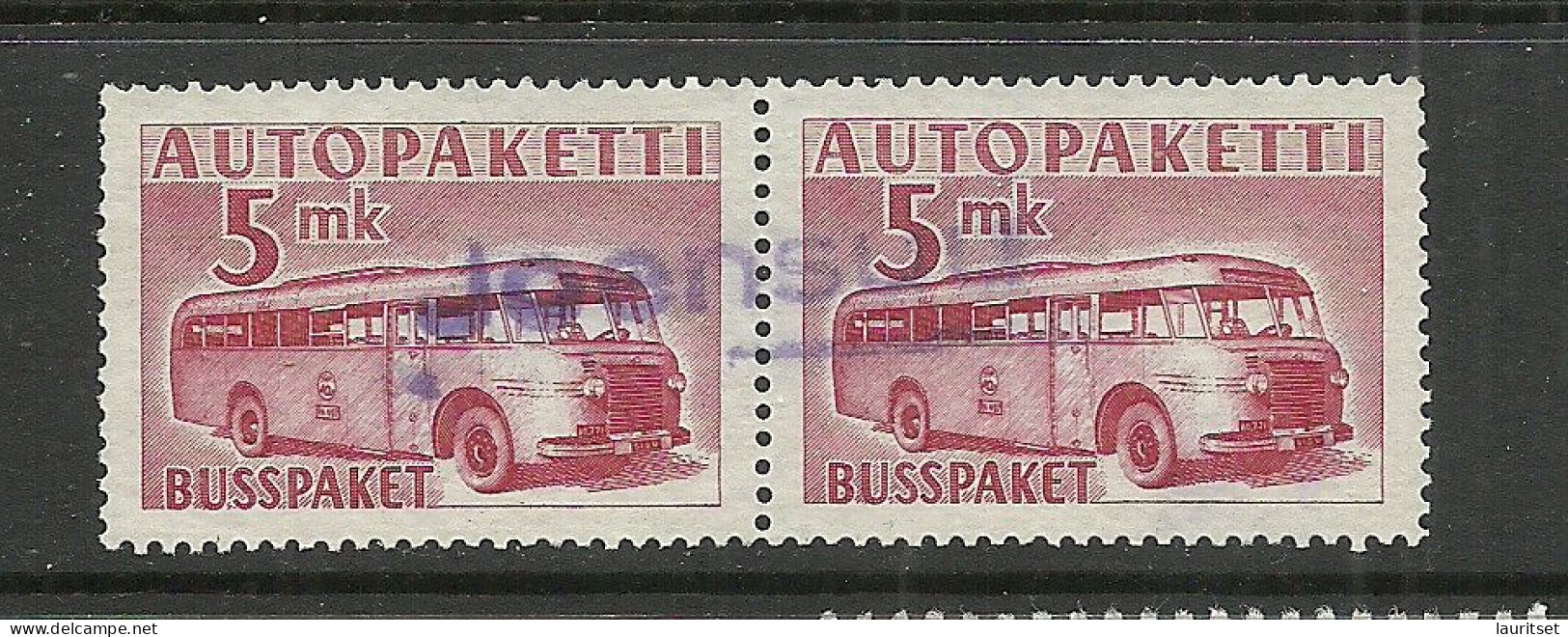 FINLAND 1952 Auto-Paketmarke Michel 6 As Pair O JOENSUU Line Cancel Autobus Omnibus - Parcel Post