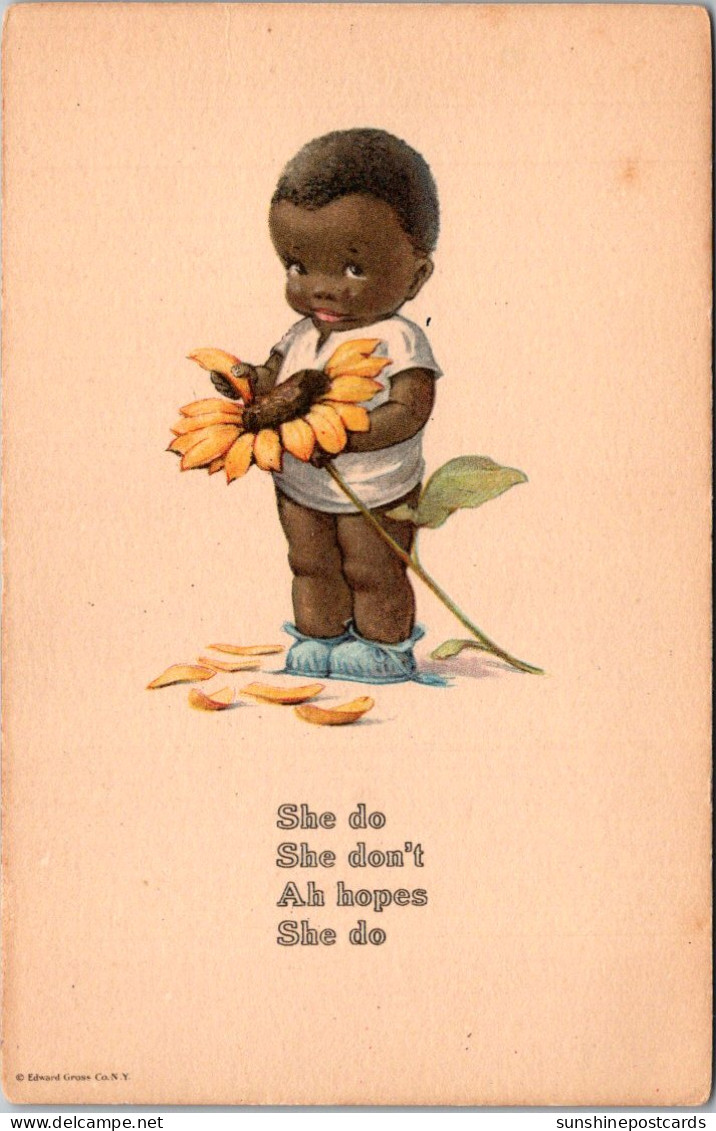 Black Americana Young Black Boy Picking Petals Of Off Flower She Do She Don't Ah Hopes She Do - Black Americana