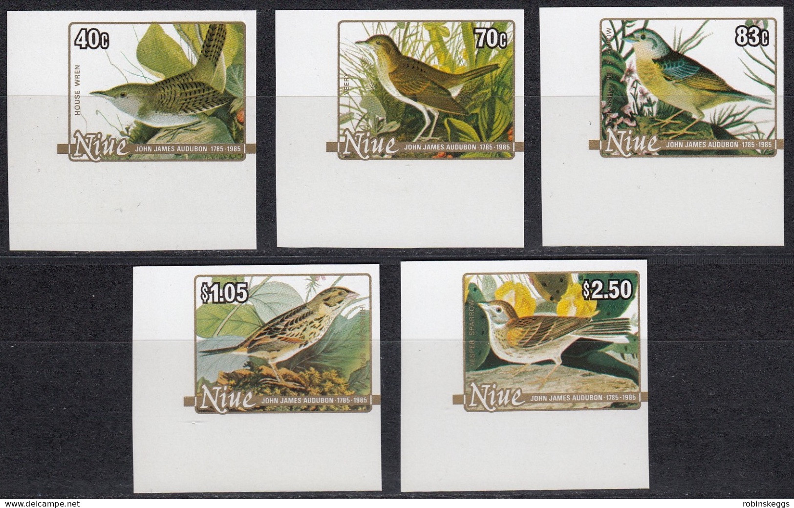 NIUE 1985 Audubon Birth Bicentenary, IMPERFORATE Set Of 5 MNH - Sparrows