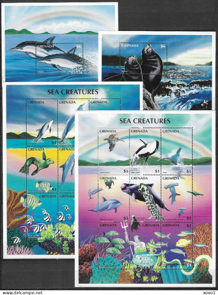 Grenada 1996 MiNr. 3314 - 3333 (Block 441-2) Marine Life Fishes,Turtles, Dolphins 2 M/sh + 2 S/sh MNH** 40,00 € - Dauphins