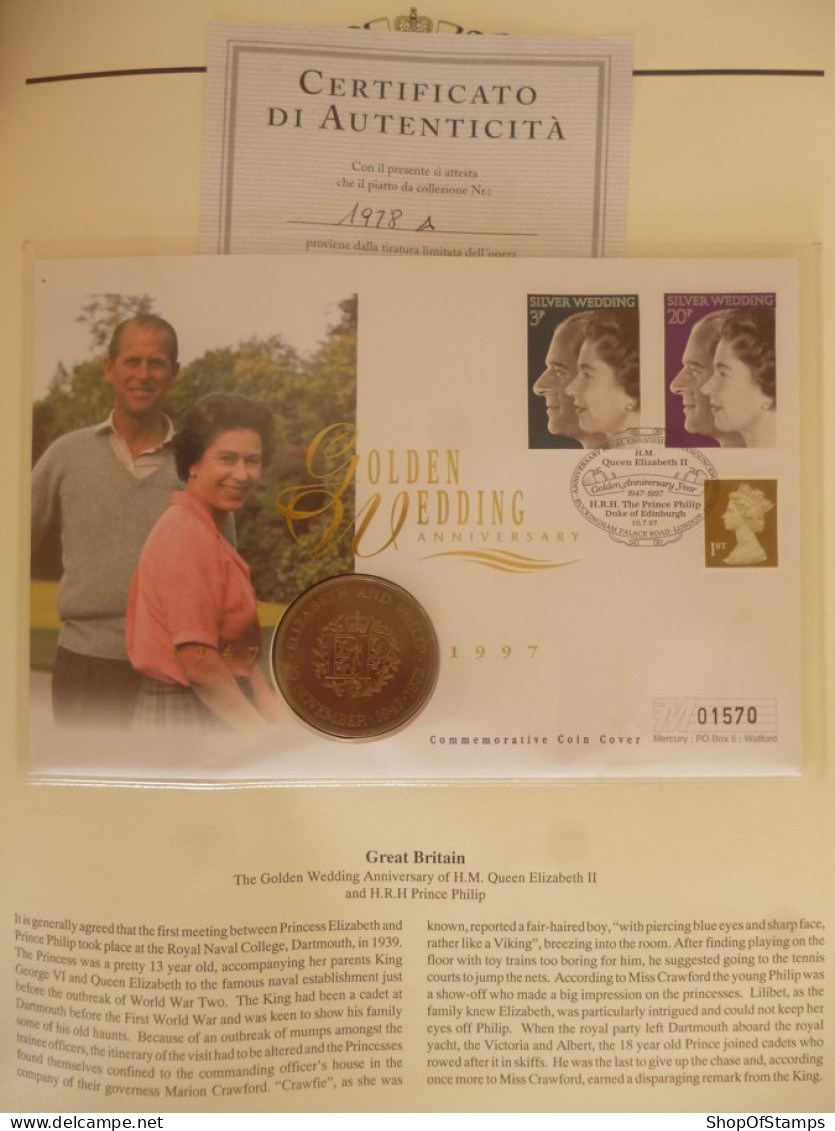 GREAT BRITAIN QUEEN ELIZABETH GOLDEN WEDDING 1947-1997 COIN / STAMP FDC - Other & Unclassified