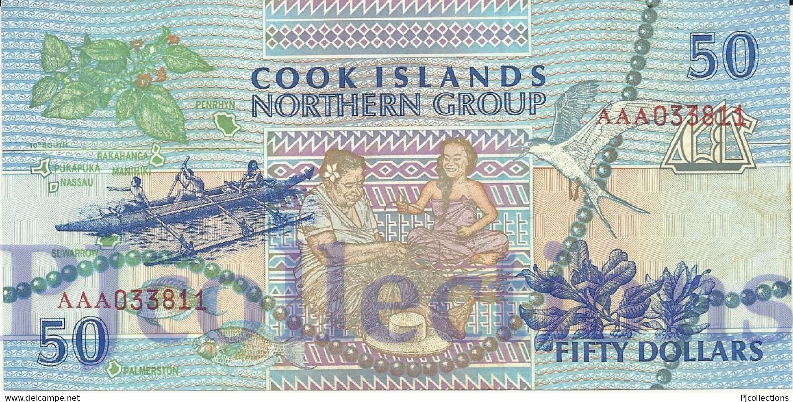 COOK ISLANDS 50 DOLLARS 1992 PICK 10a AUNC PREFIX "AAA" - Cook