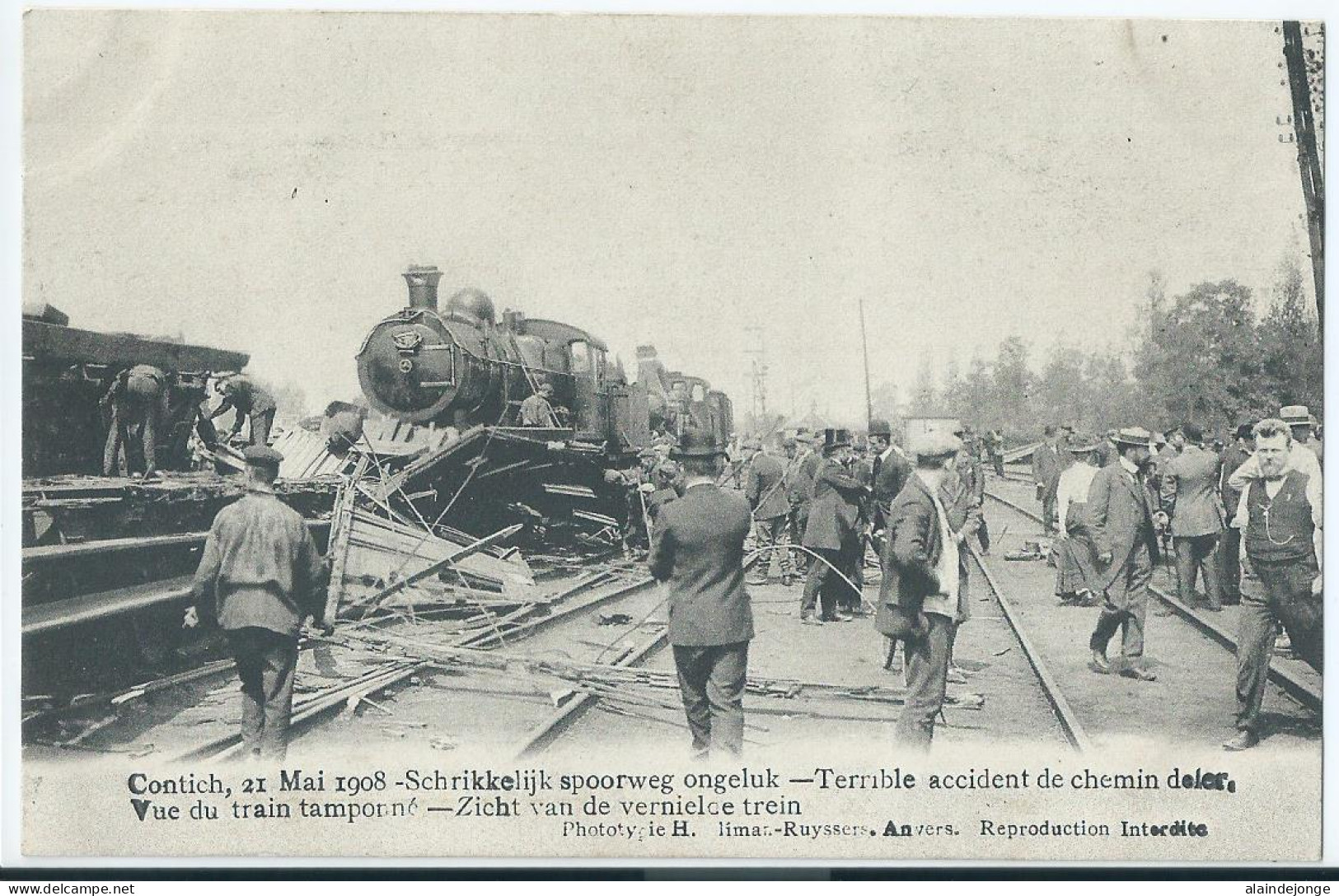 Kontich - Contich - Schrikkelijk Spoorweg Ongeluk - Zicht Van De Vernielde Trein - 21 Mai 1908 - Kontich