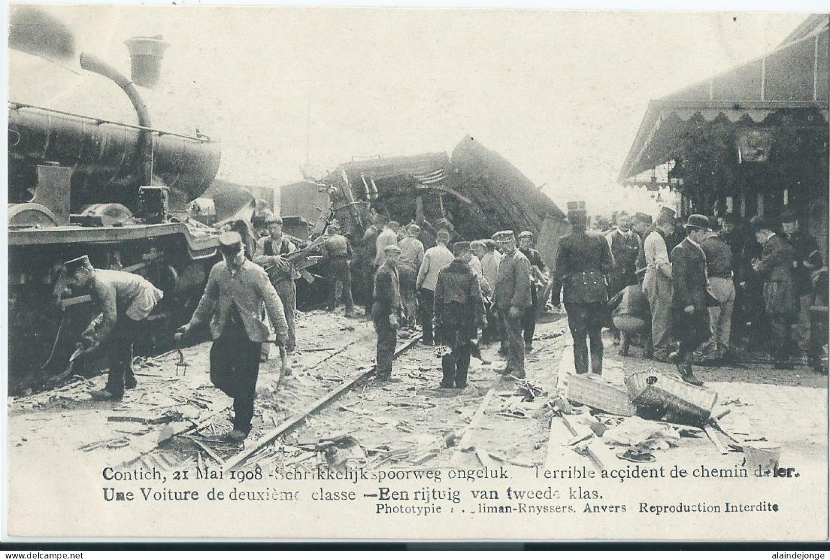 Kontich - Contich - Schrikkelijk Spoorweg Ongeluk - Een Rijtuig Van Tweede Klas - 21 Mai 1908 - Kontich