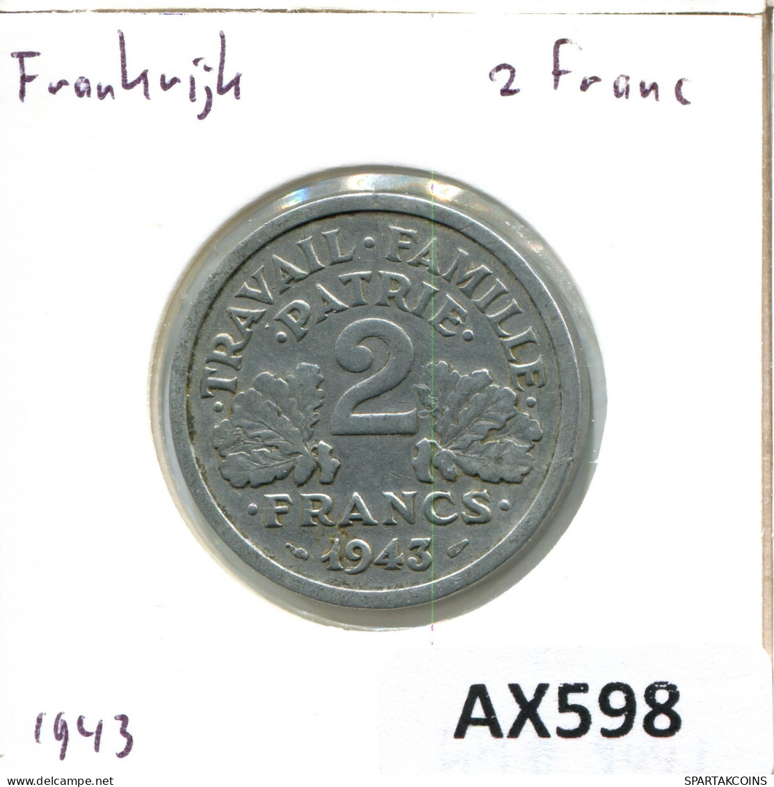 2 FRANCS 1943 FRANCIA FRANCE Moneda #AX598.E - 2 Francs