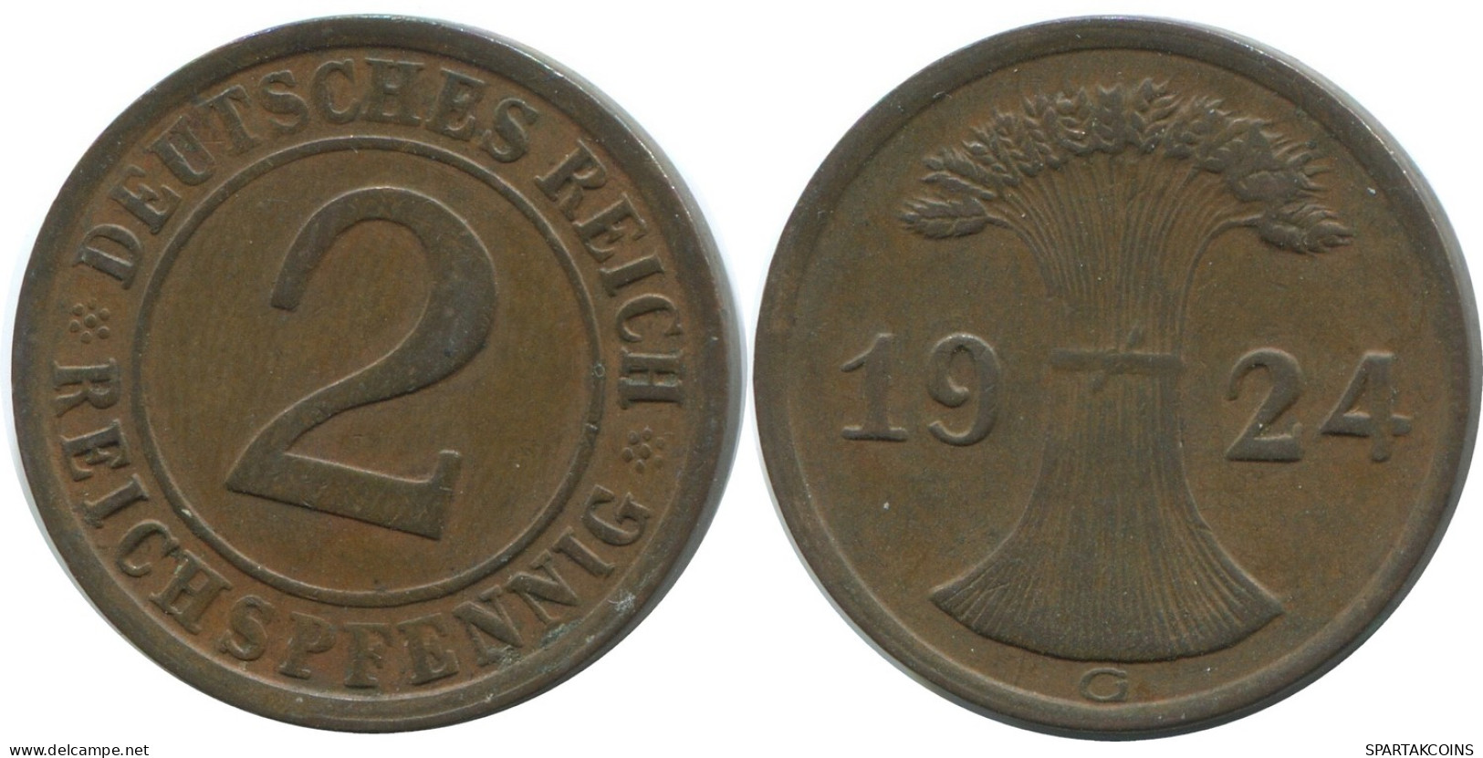 2 REICHSPFENNIG 1924 G ALEMANIA Moneda GERMANY #AE279.E - 2 Renten- & 2 Reichspfennig