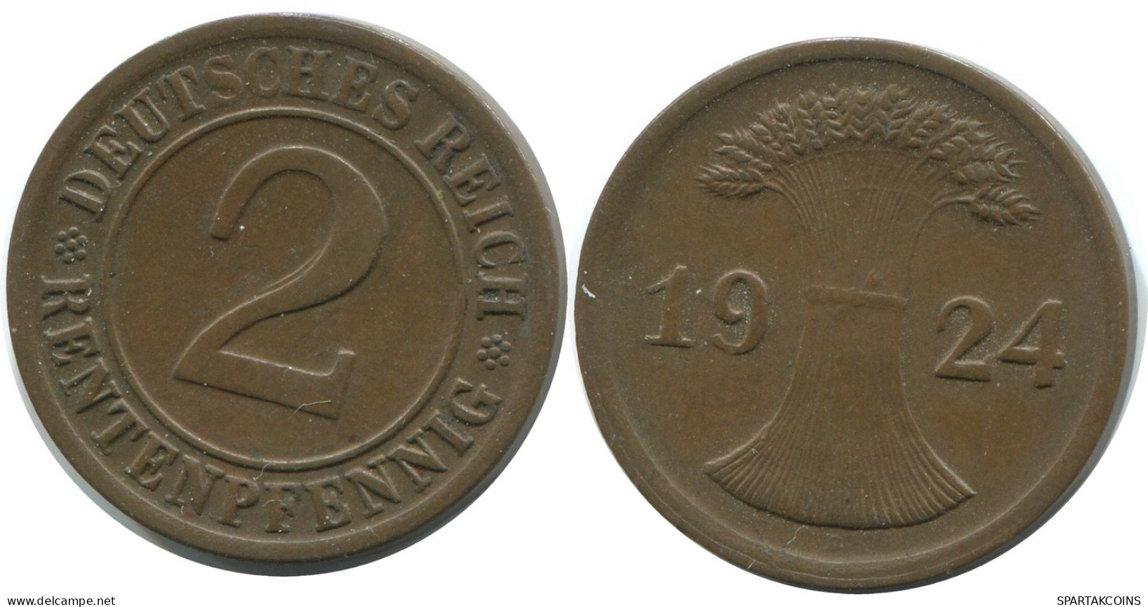 2 RENTENPFENNIG 1924 D ALEMANIA Moneda GERMANY #AE277.E - 2 Rentenpfennig & 2 Reichspfennig