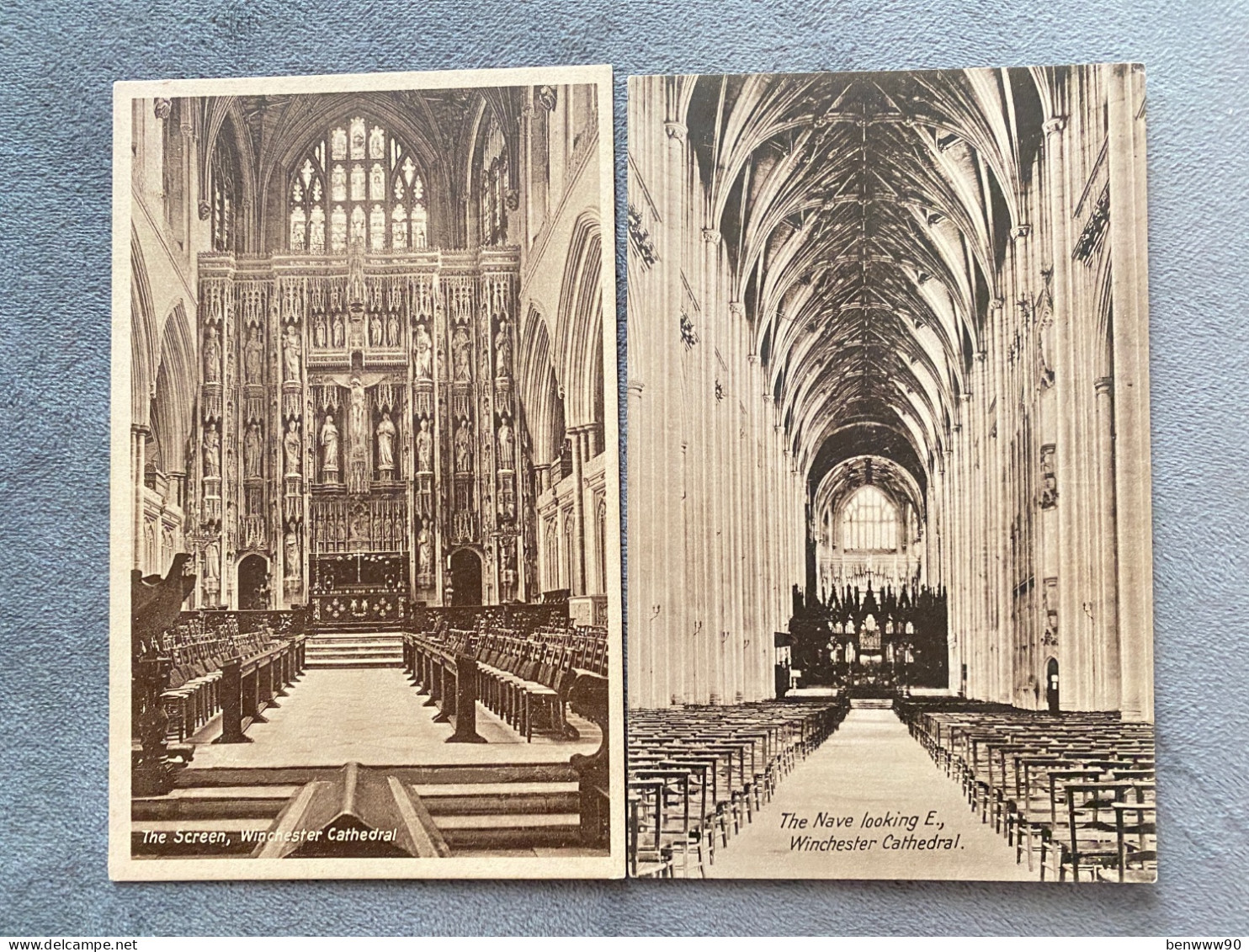 Lot Of 2, Winchester Cathedral, The Screen, The Nave Looking E Postcard - Winchester